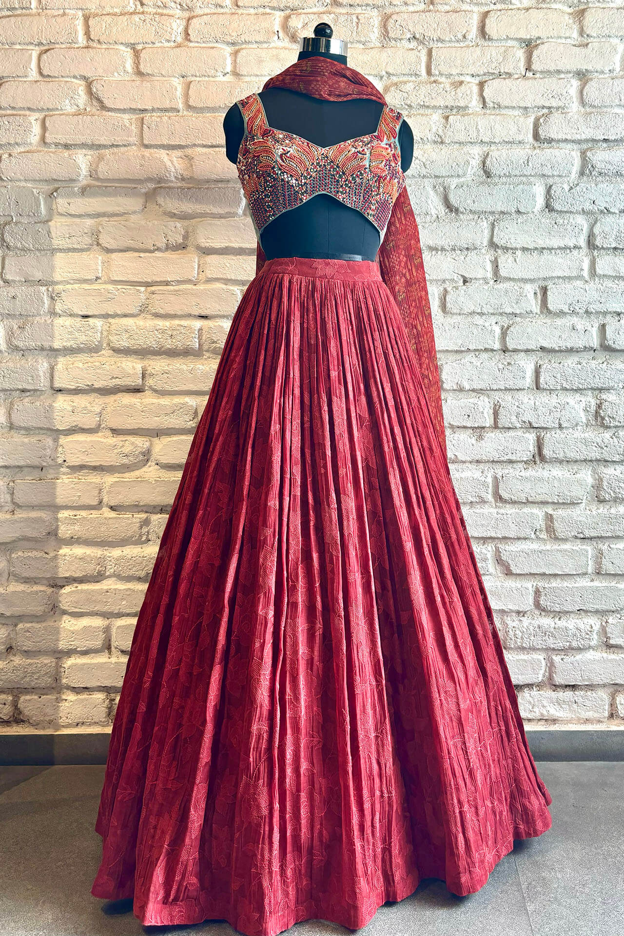 Rust Threadwork Lehenga Set