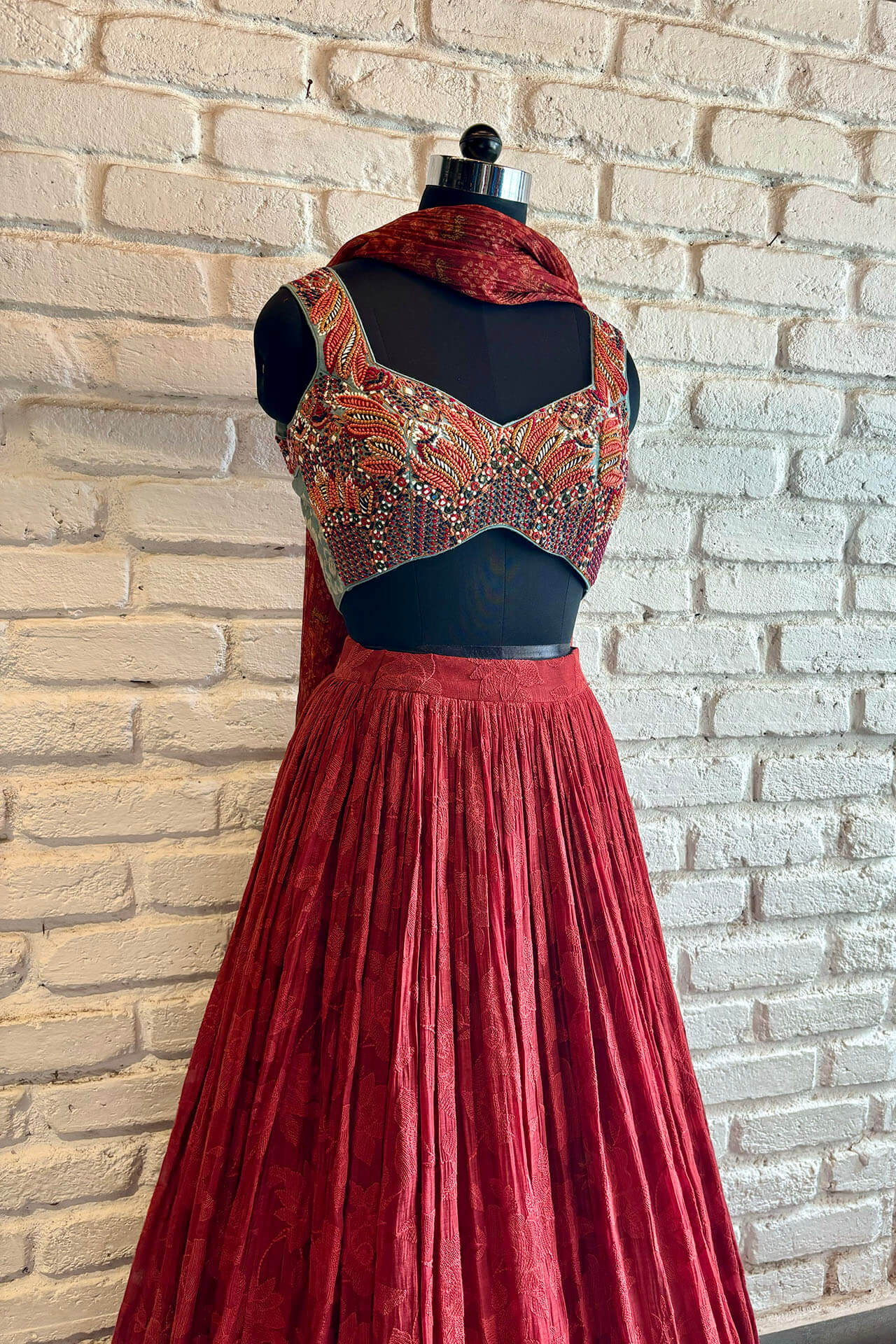 Rust Threadwork Lehenga Set
