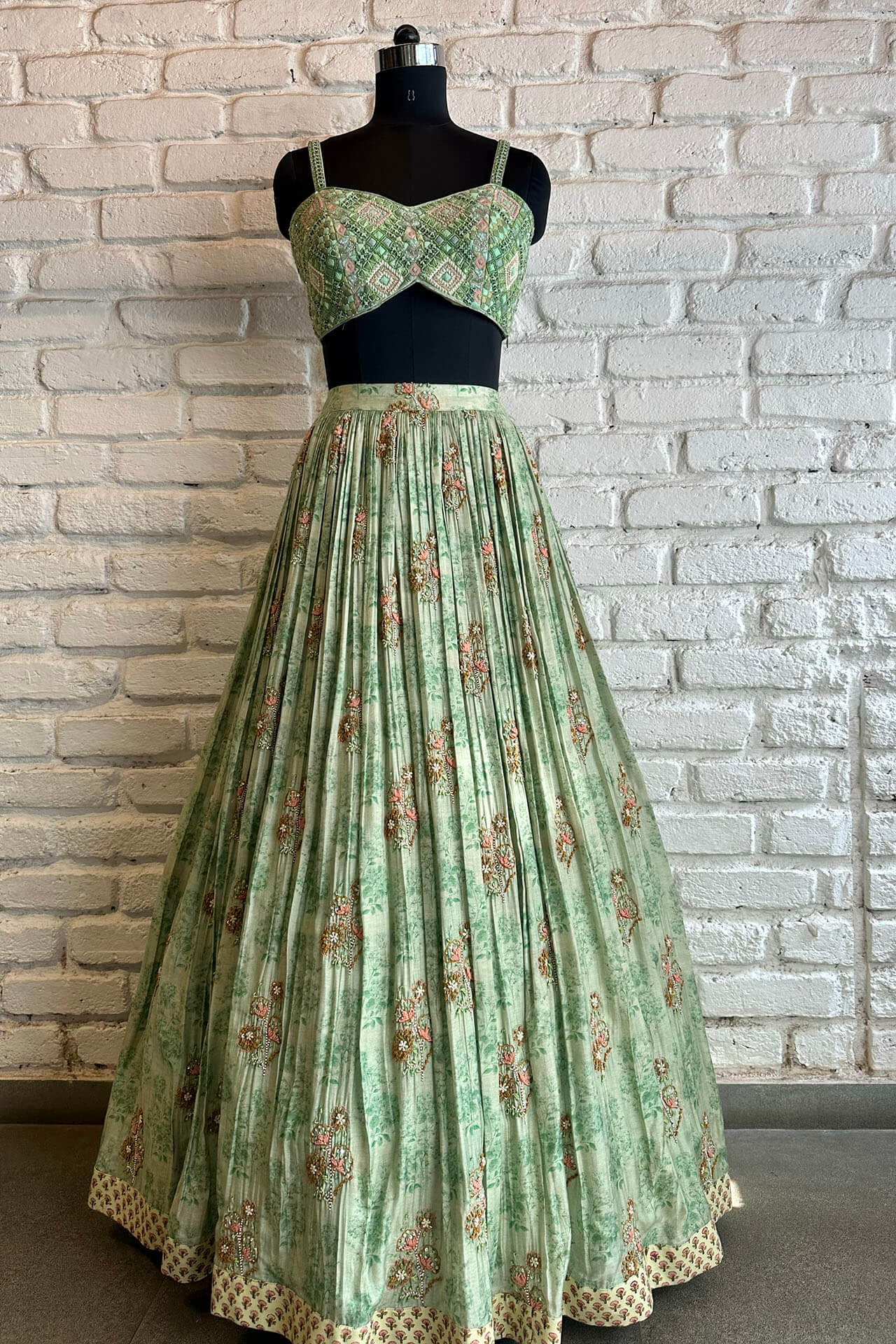 Green Nirvi Lehenga 00 / Short