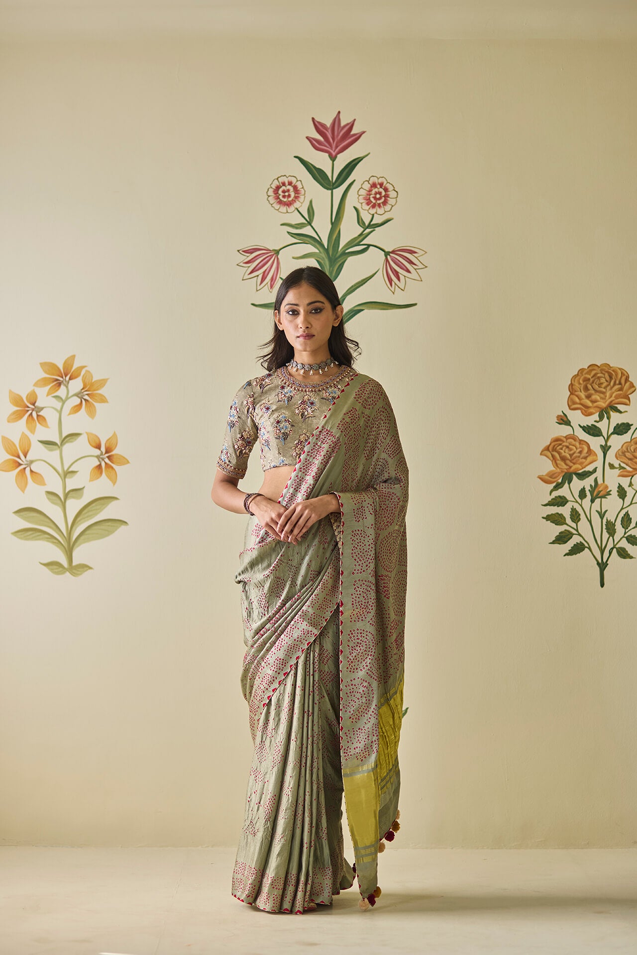 Grey Bandhani Saree
