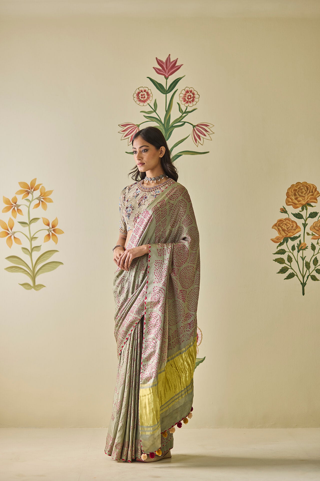 Grey Bandhani Saree