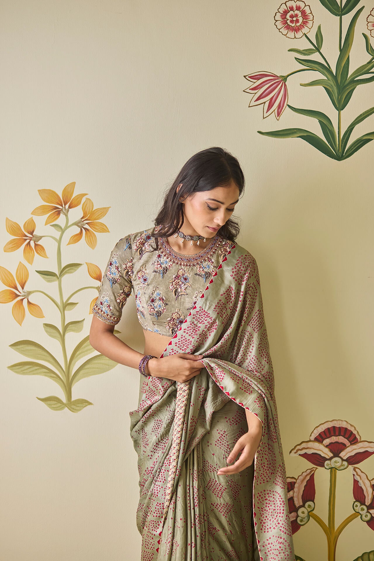 Grey Bandhani Saree