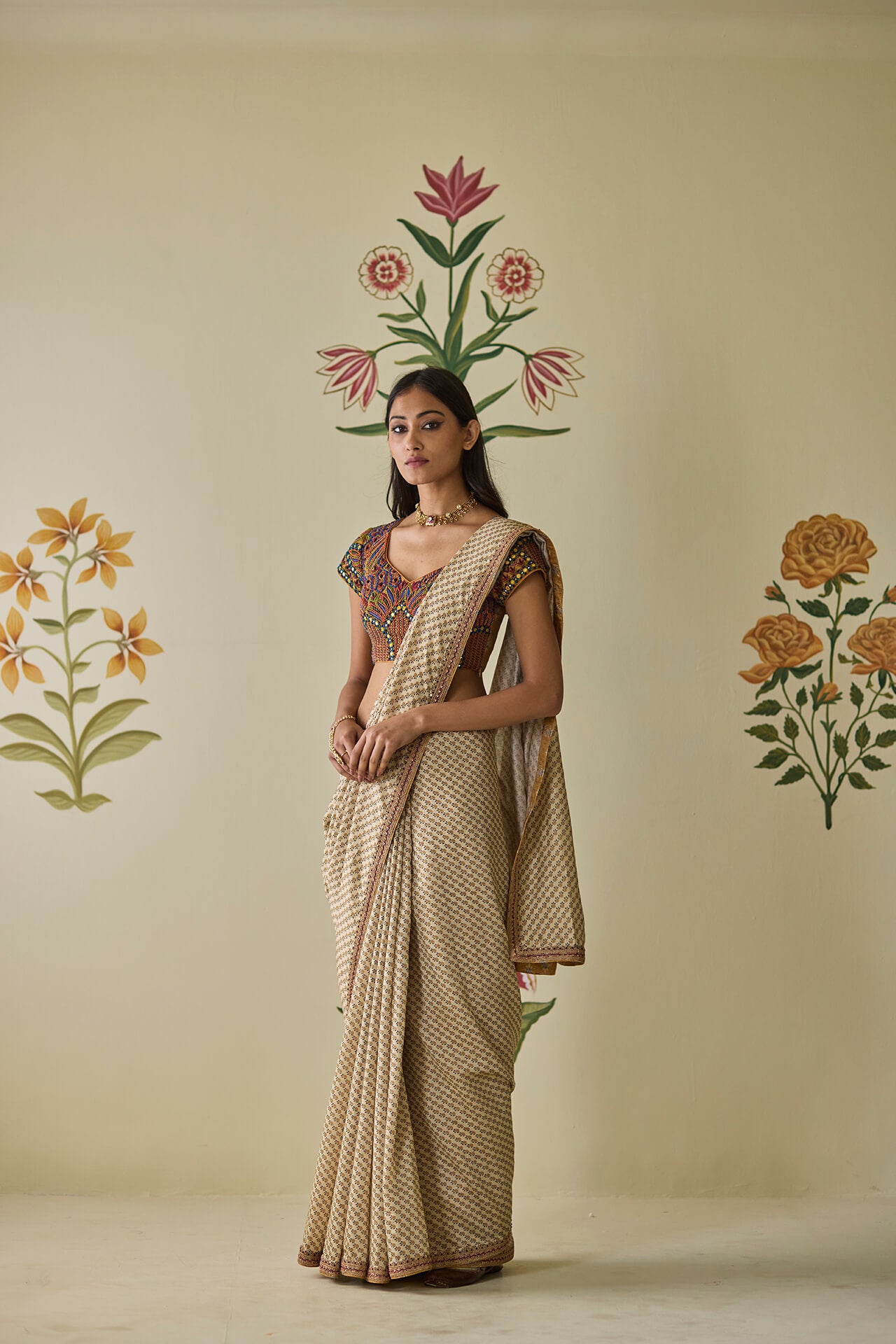 Bagru Beadwork Saree