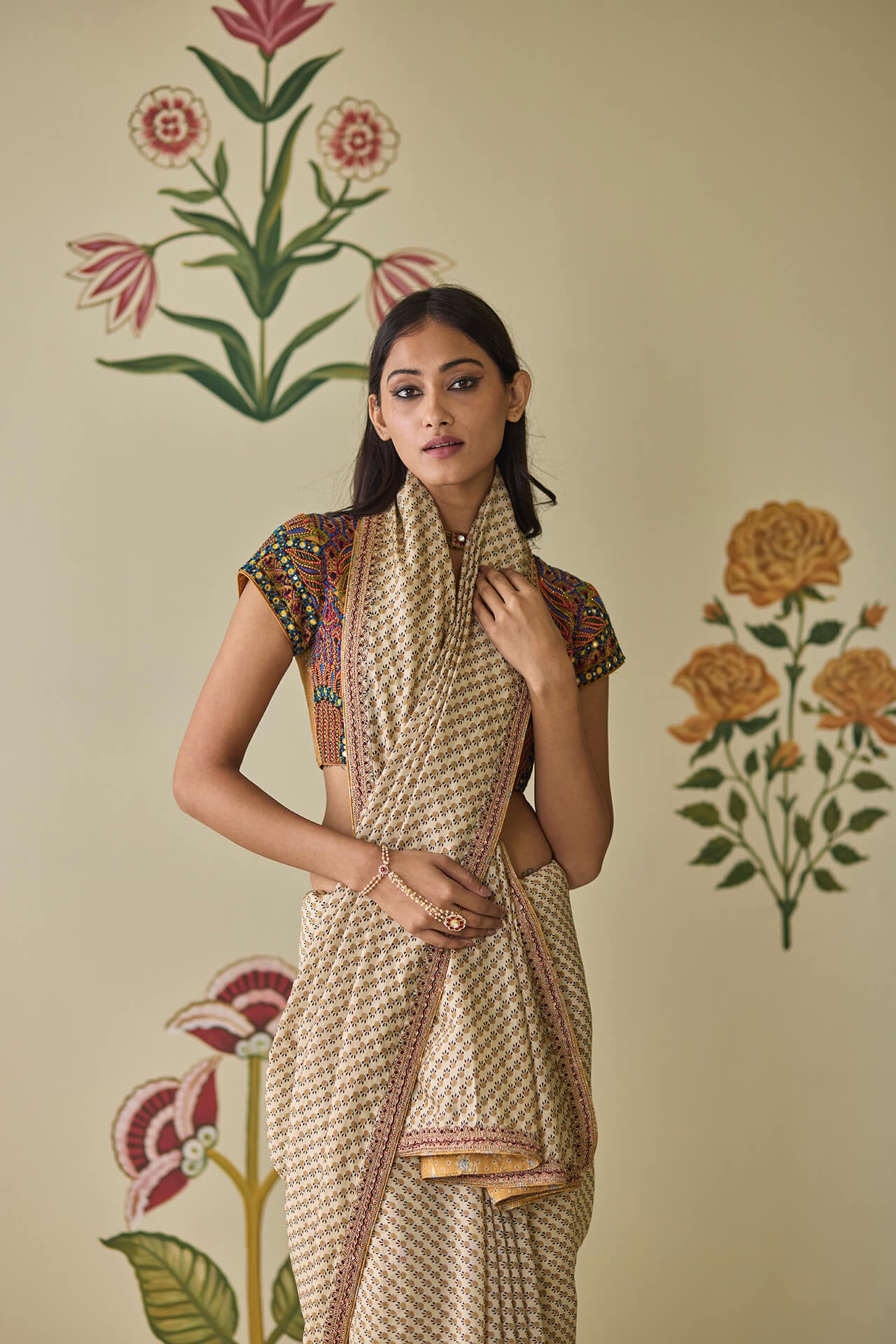 Bagru Beadwork Saree