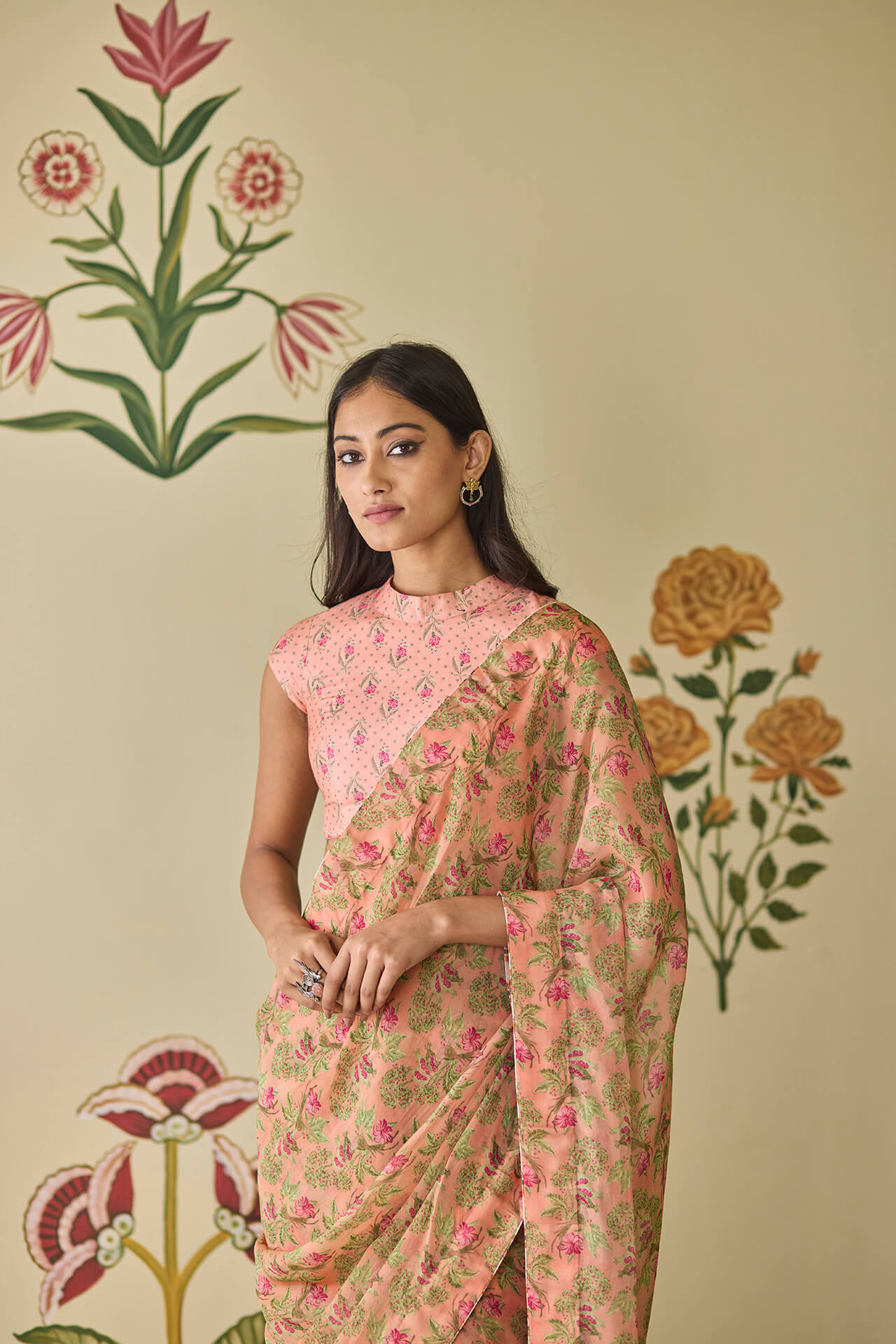 Pink Floral Saree