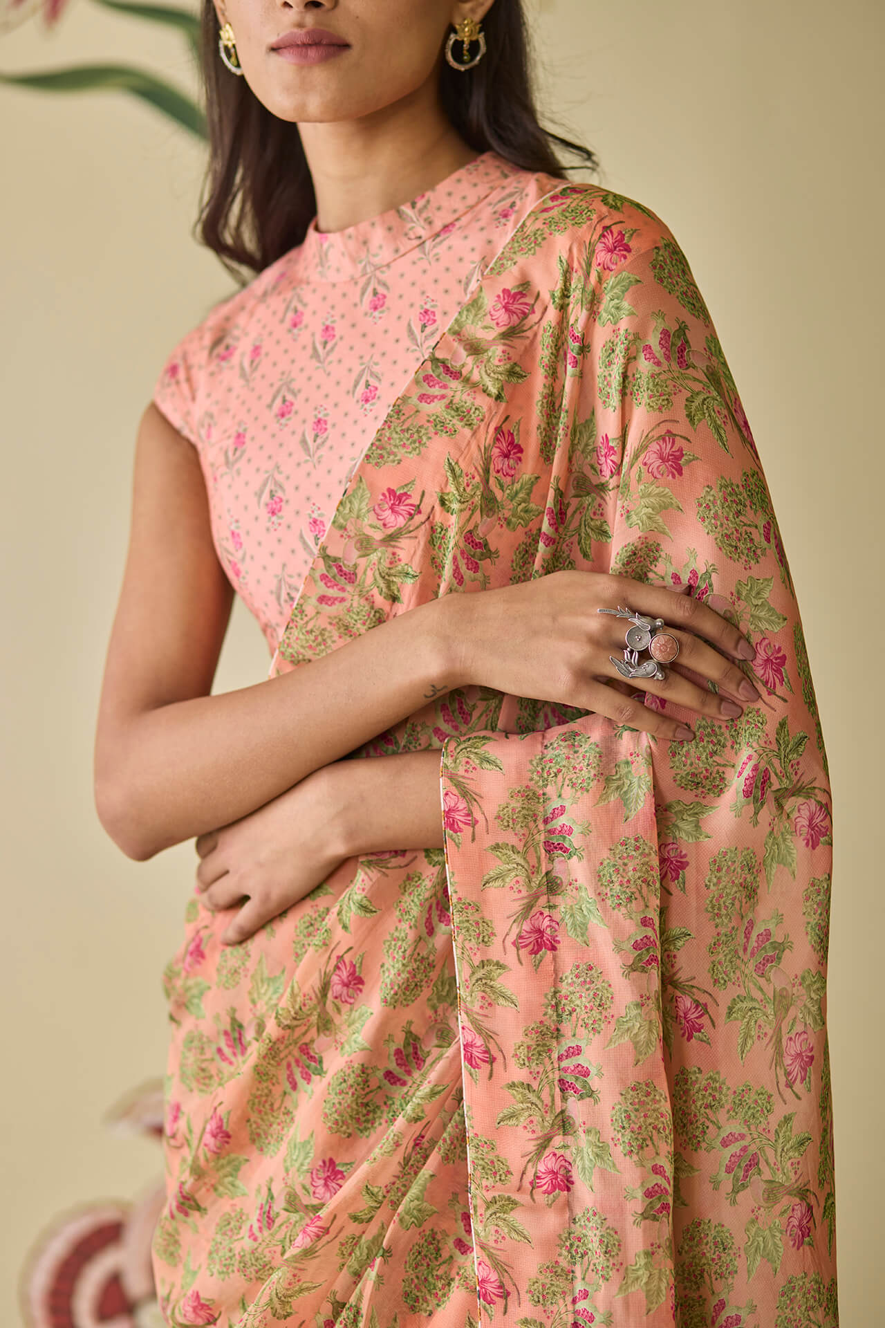 Pink Floral Saree