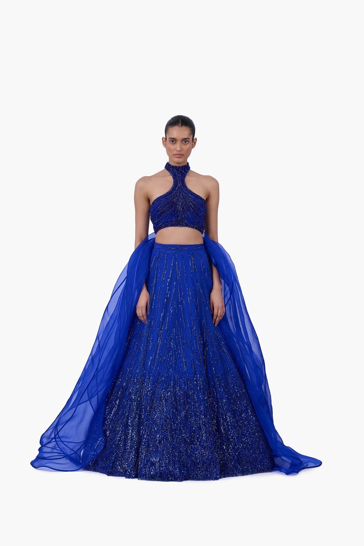The Draped Panel Halter Lehenga
