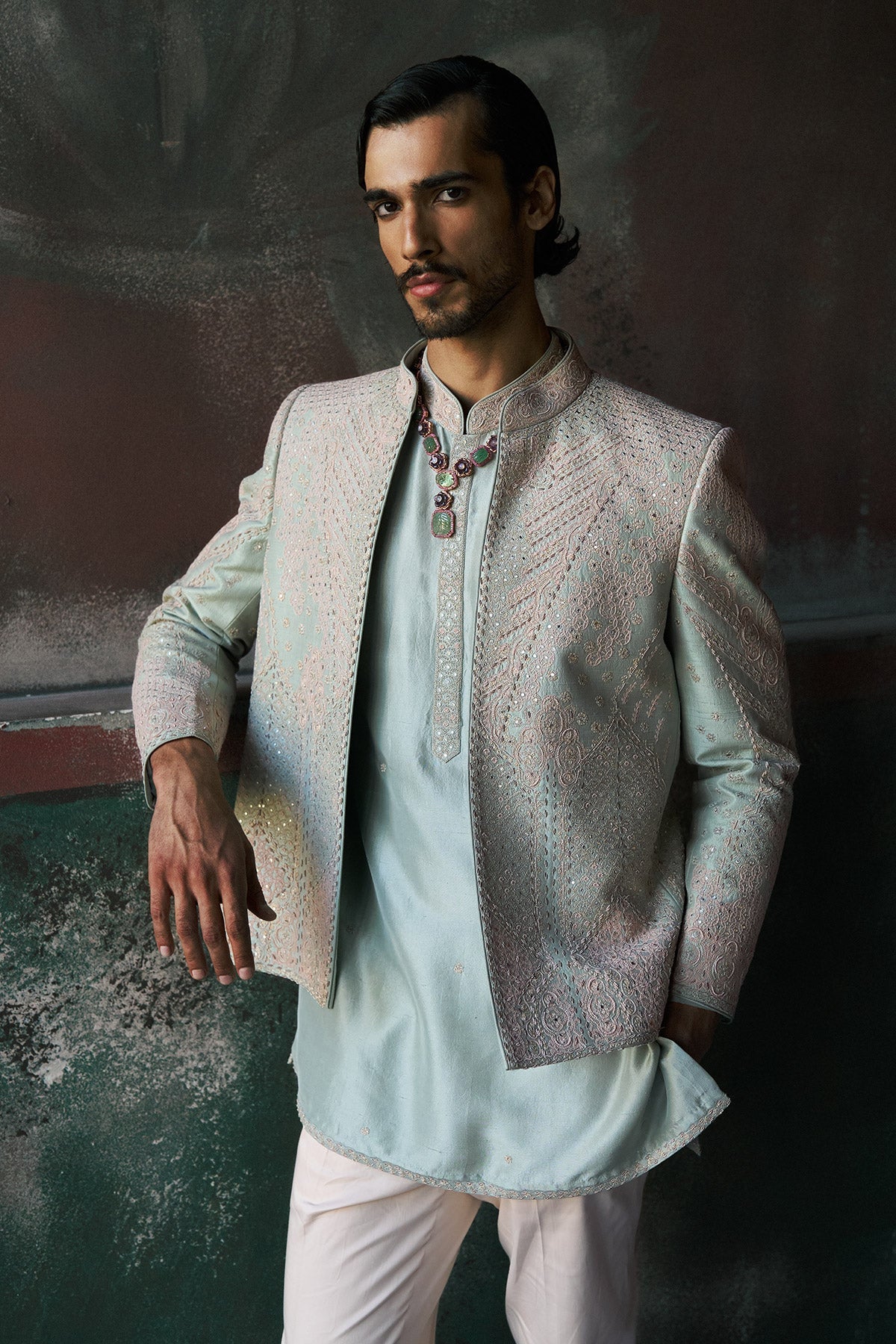 Nehrav Short Open Jacket, Kurta & Pant Set