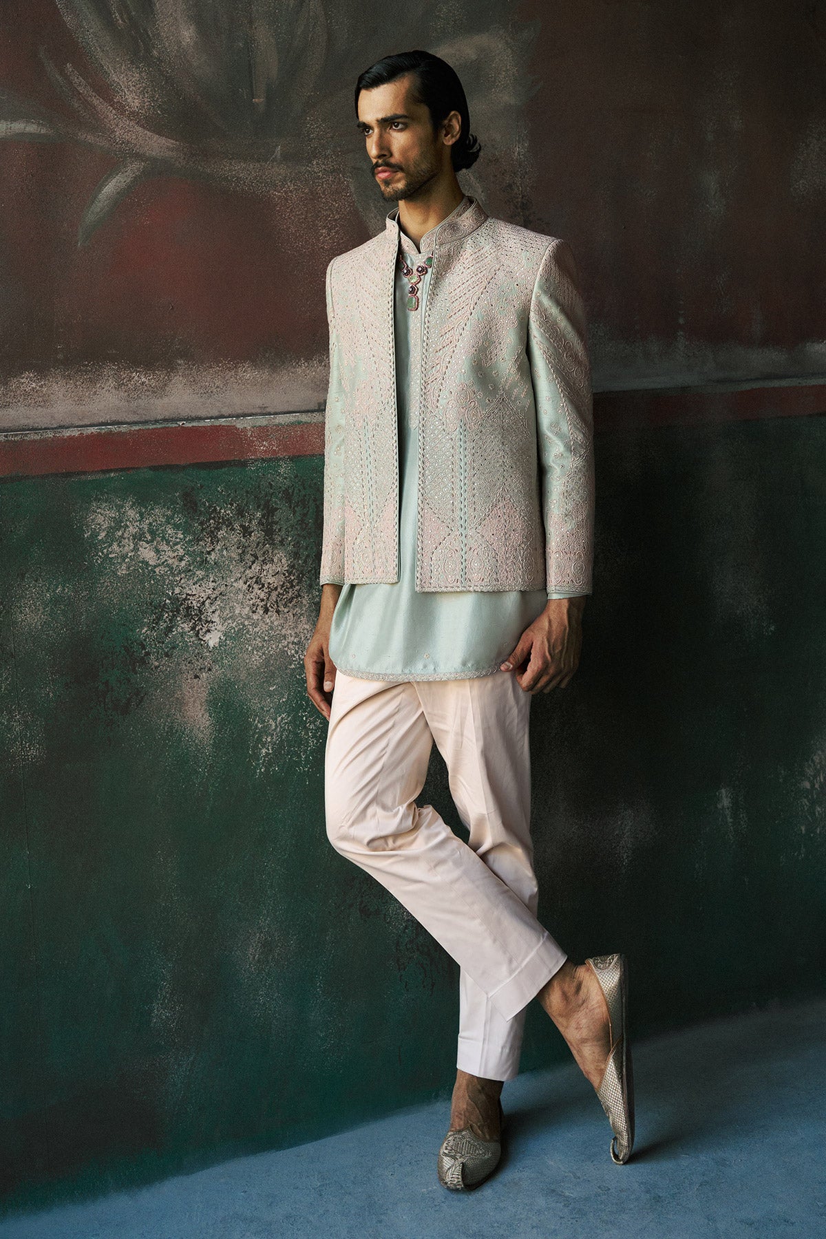 Nehrav Short Open Jacket, Kurta & Pant Set