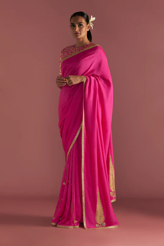 Magenta 'Paan-Patti' Saree