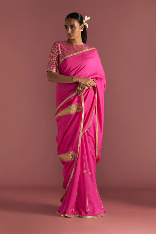 Magenta 'Paan-Patti' Saree
