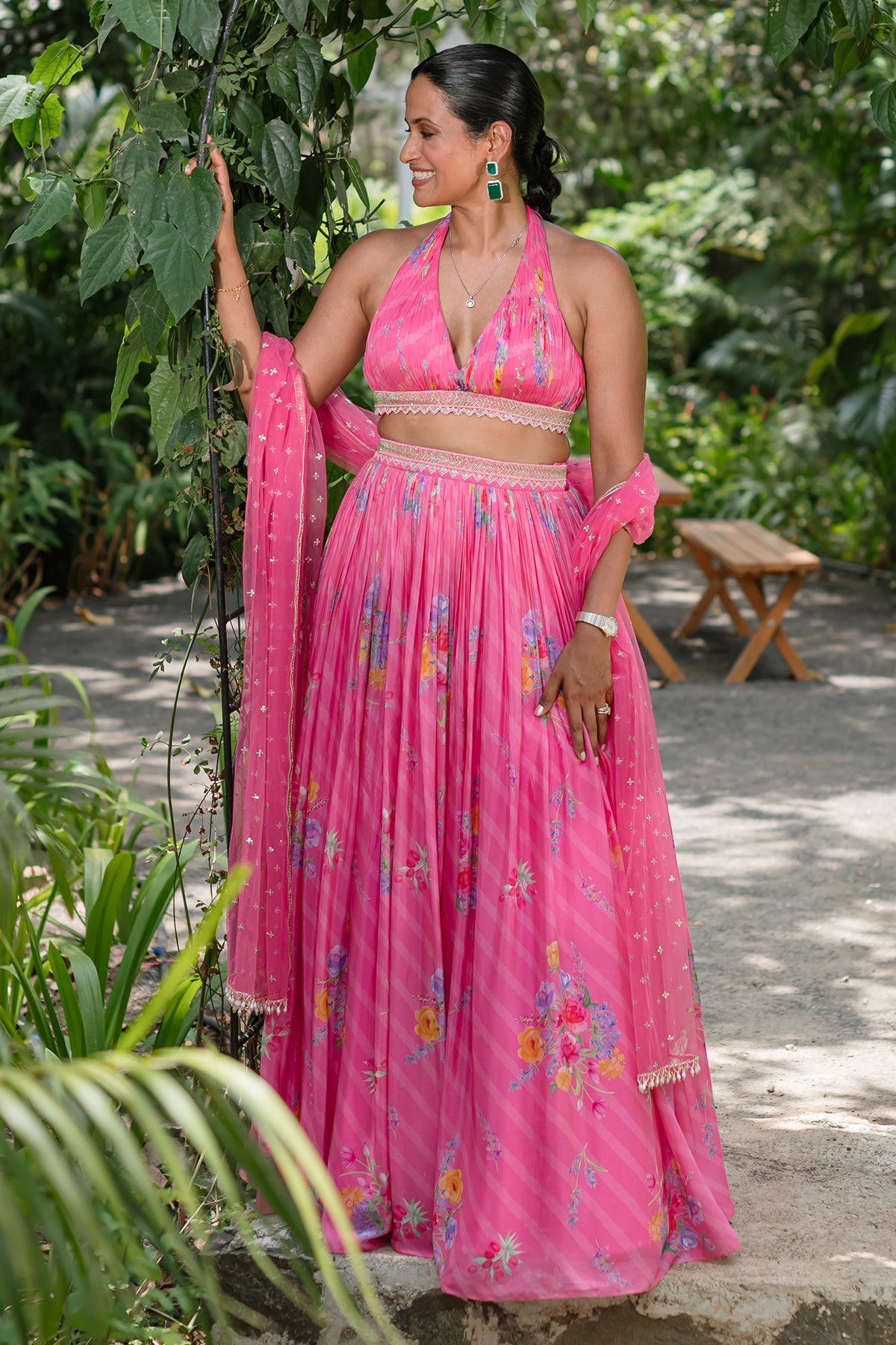 ROSETTE GEORGETTE RUSCHED HALTER SET