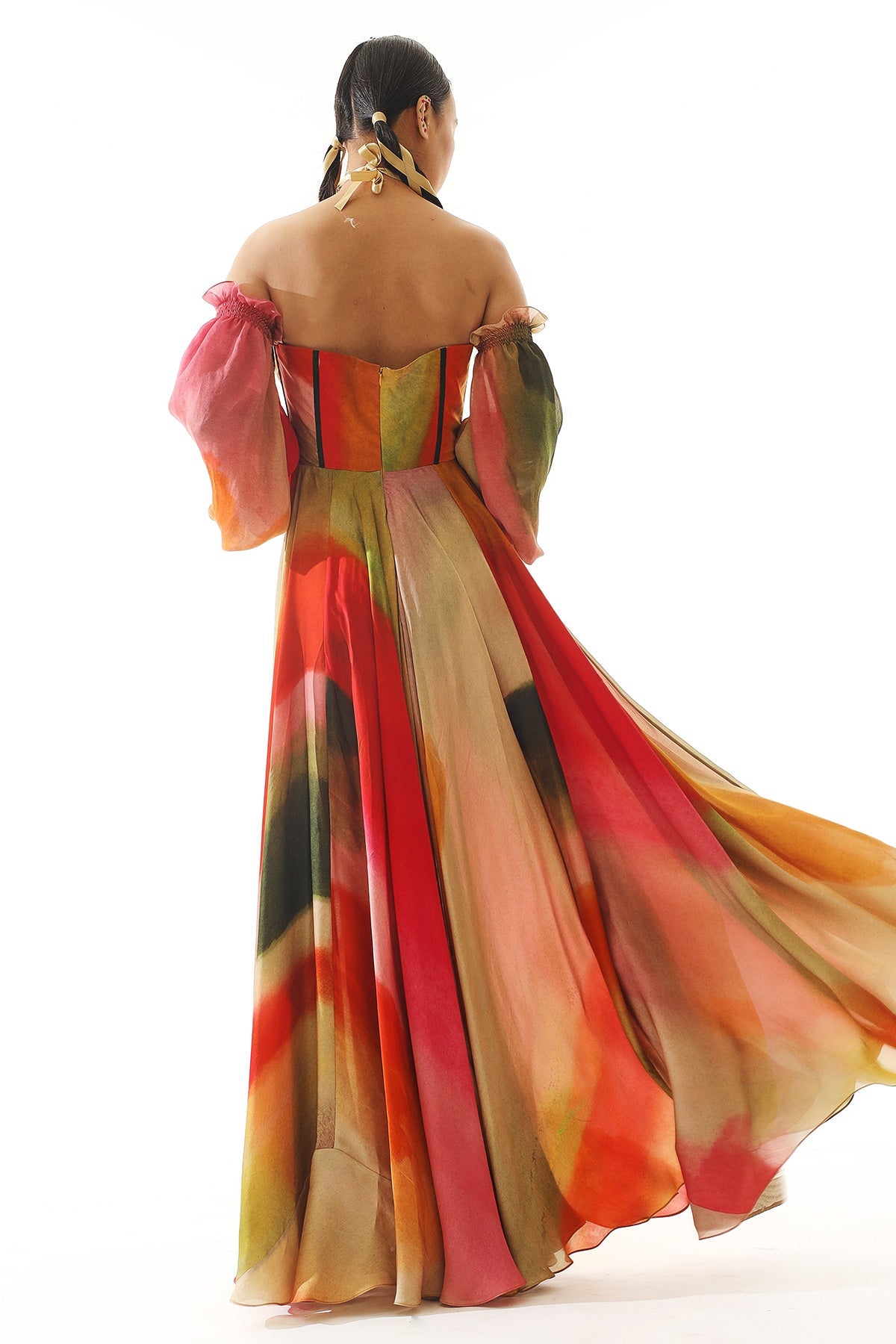 PRINTED OFF SHOULDER GOWN