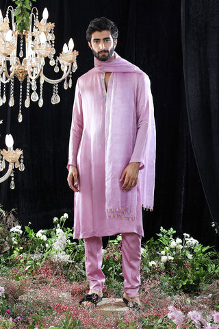 HOT PINK KURTA WITH EMBROIDERED YOKE TEAMED WITH IVORY PLEATED PANTS