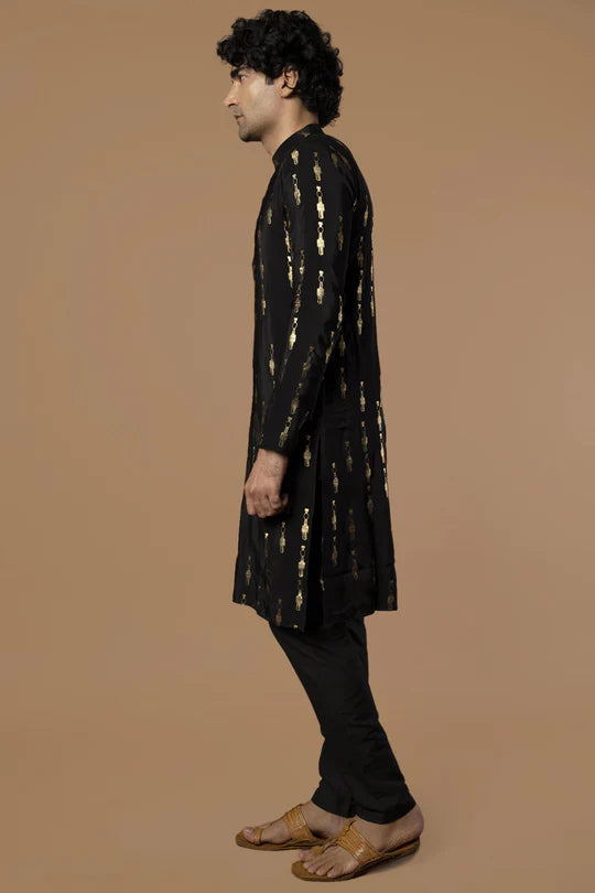 Black Tribal Pillar Kurta With Pants