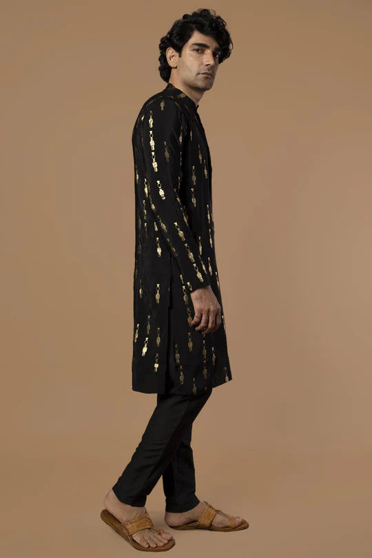Black Tribal Pillar Kurta With Pants