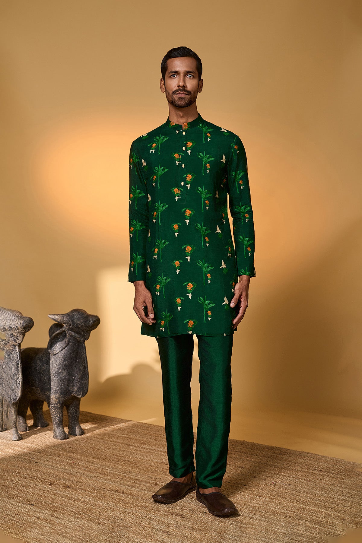 Bottle Green Tropical Kurta Set