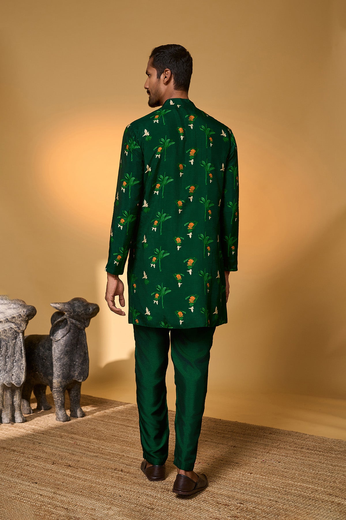 Bottle Green Tropical Kurta Set
