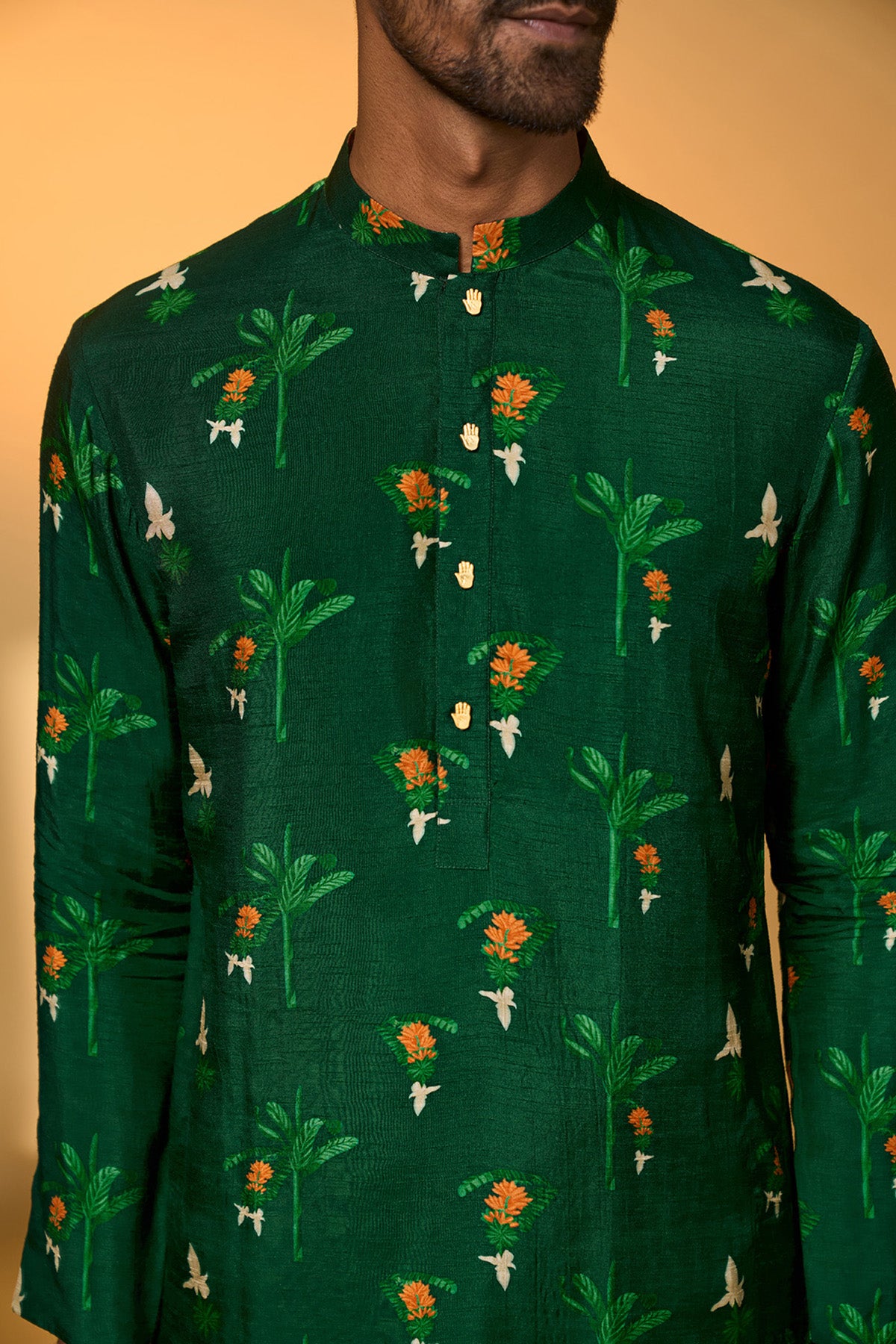 Bottle Green Tropical Kurta Set