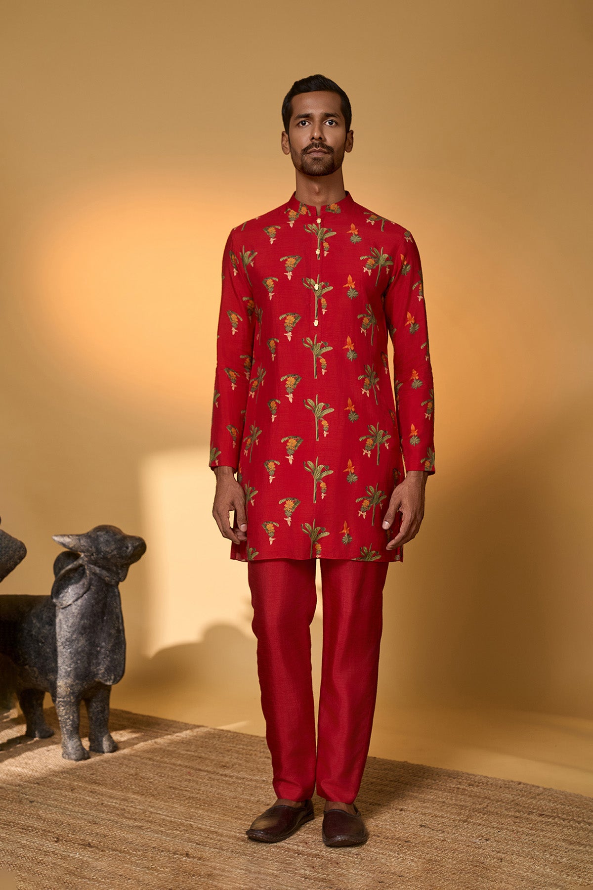 Red Tropical Kurta Set