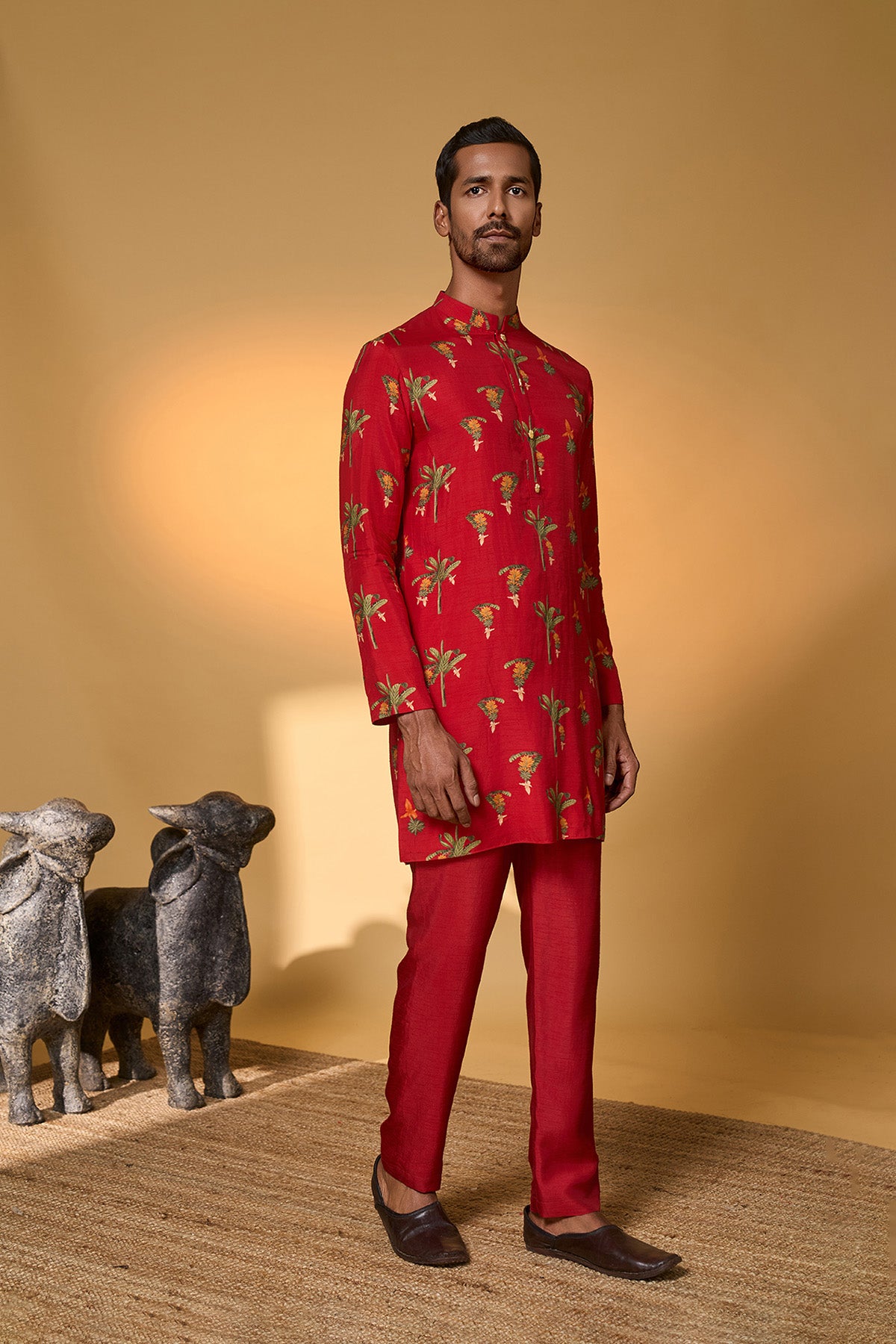 Red Tropical Kurta Set