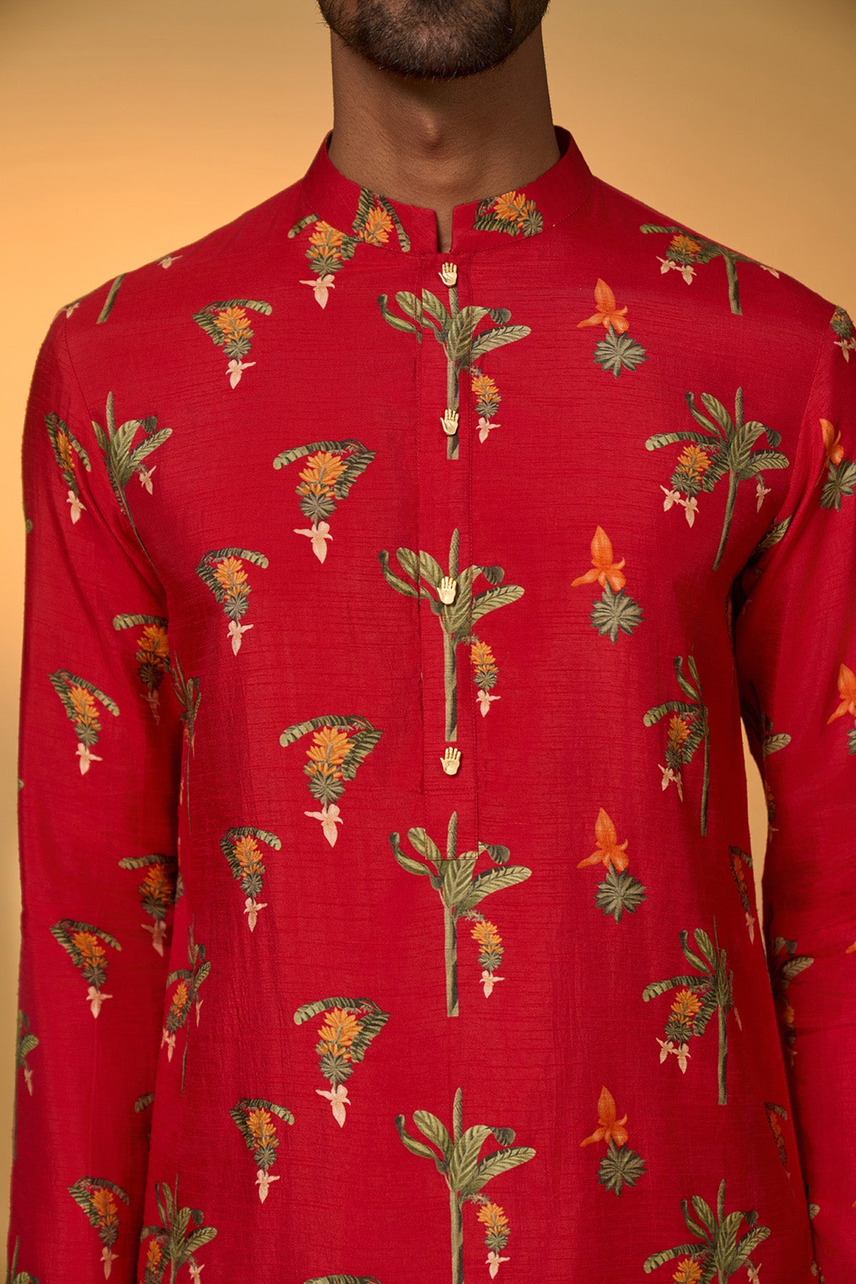 Red Tropical Kurta Set