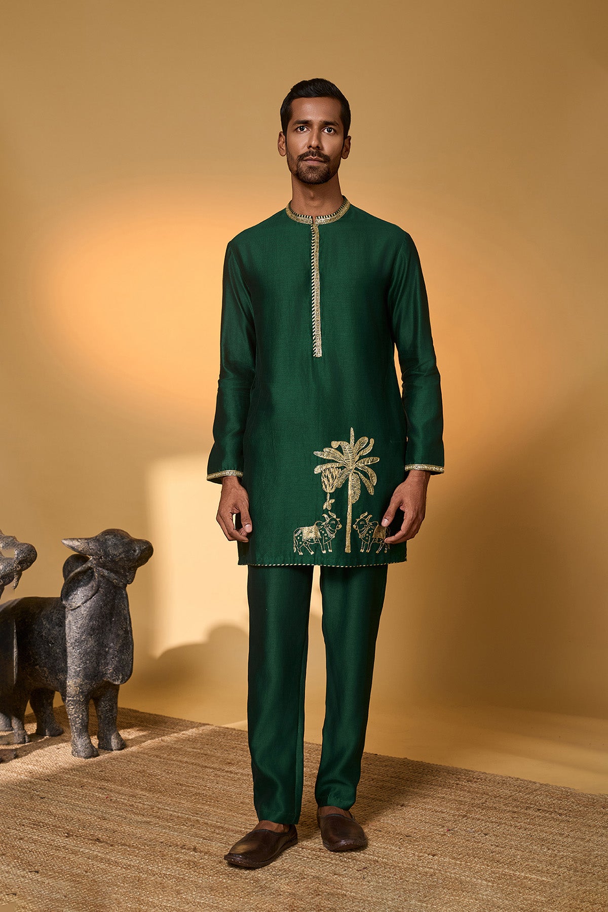 Green Tropical Nandi Kurta Set