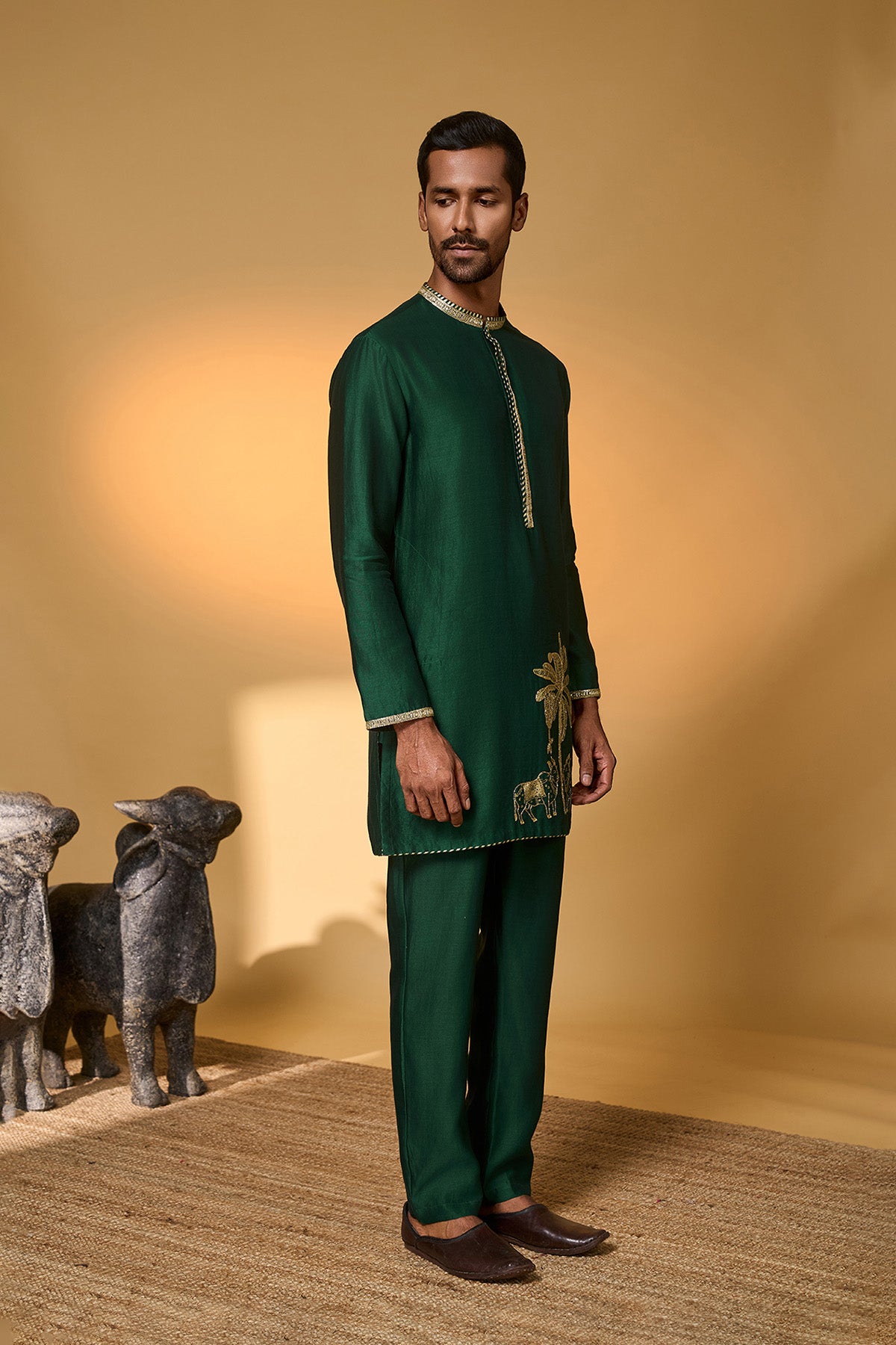 Green Tropical Nandi Kurta Set