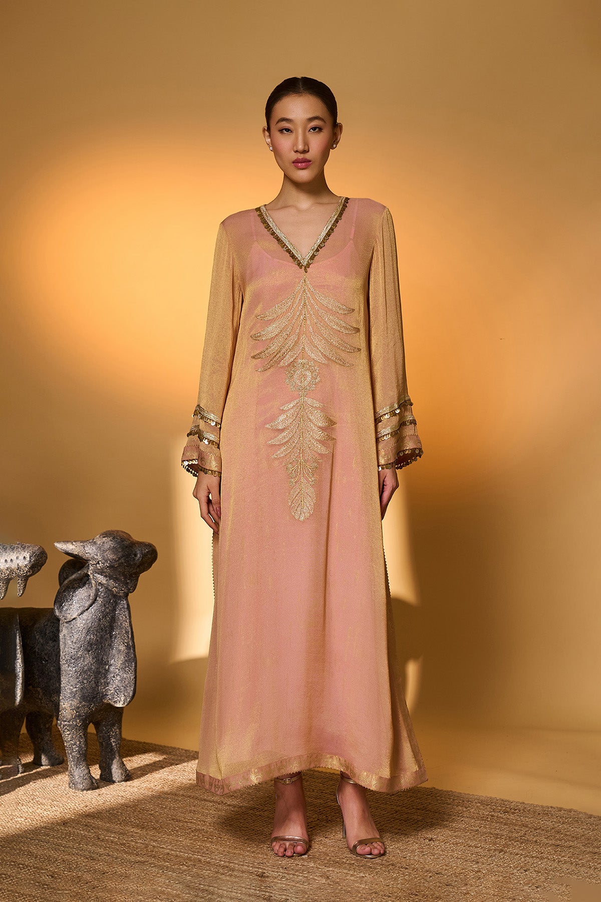 Baby Pink Moonfield Embroidered Kaftan