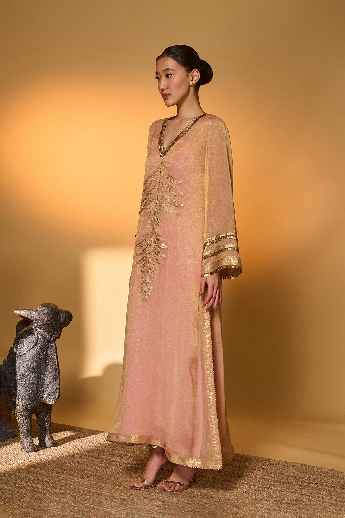 Baby Pink Moonfield Embroidered Kaftan