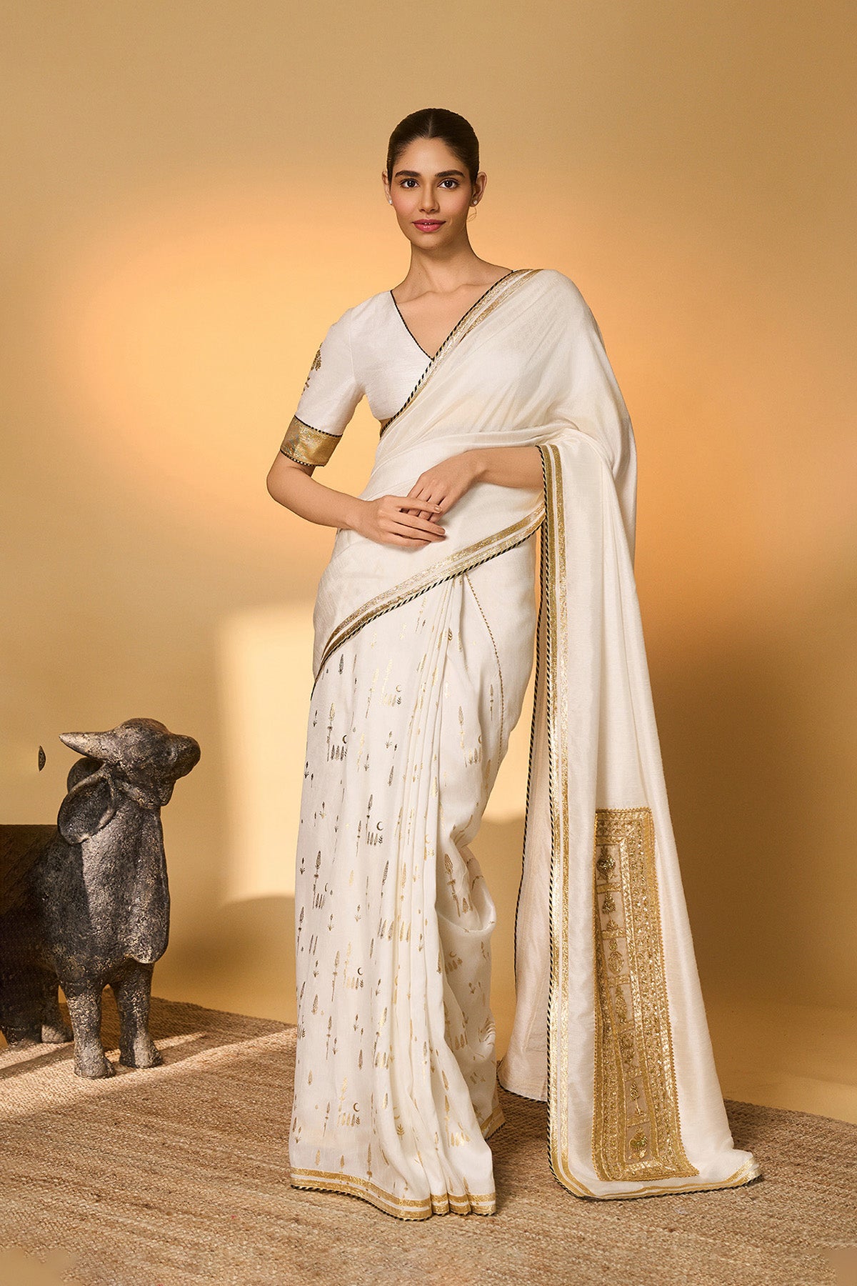 White Moonfield Gota Embroidered Saree