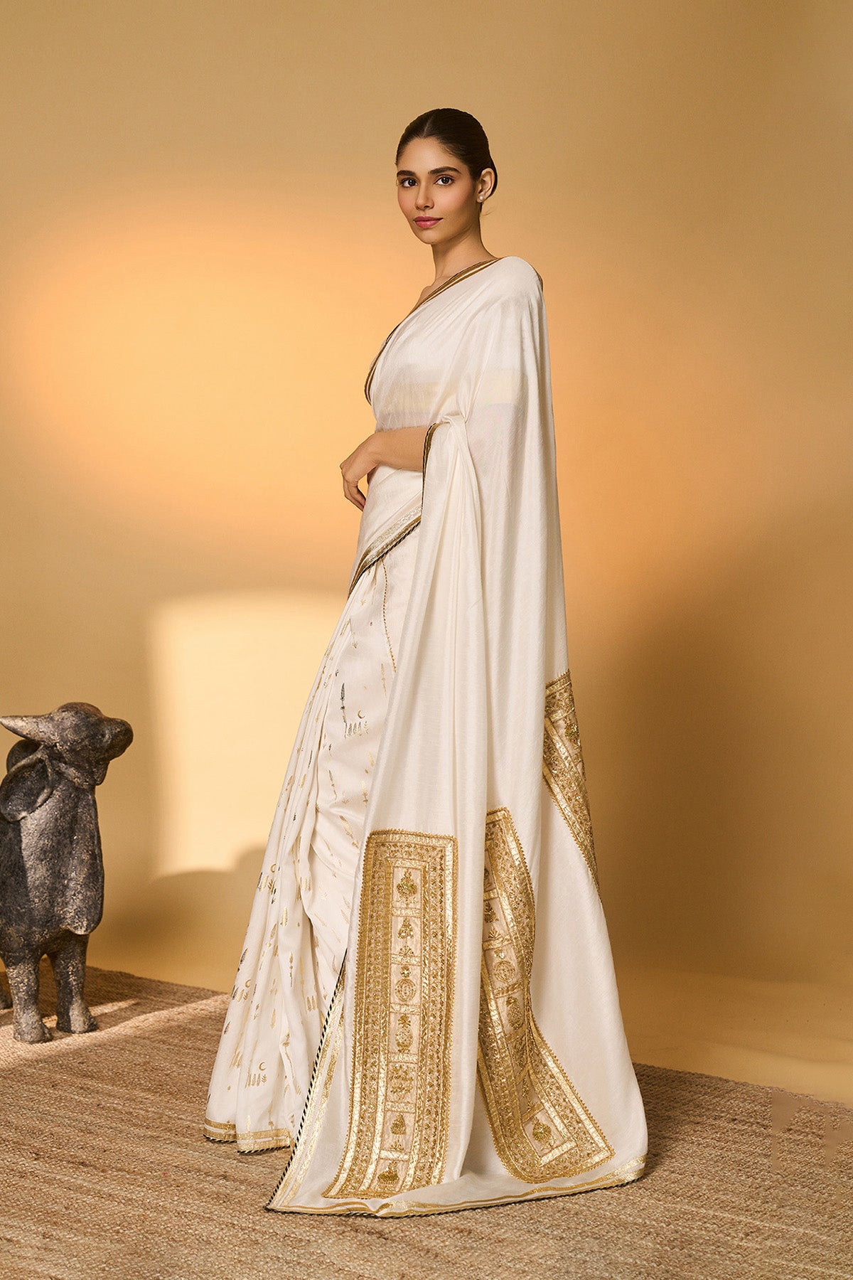 White Moonfield Gota Embroidered Saree