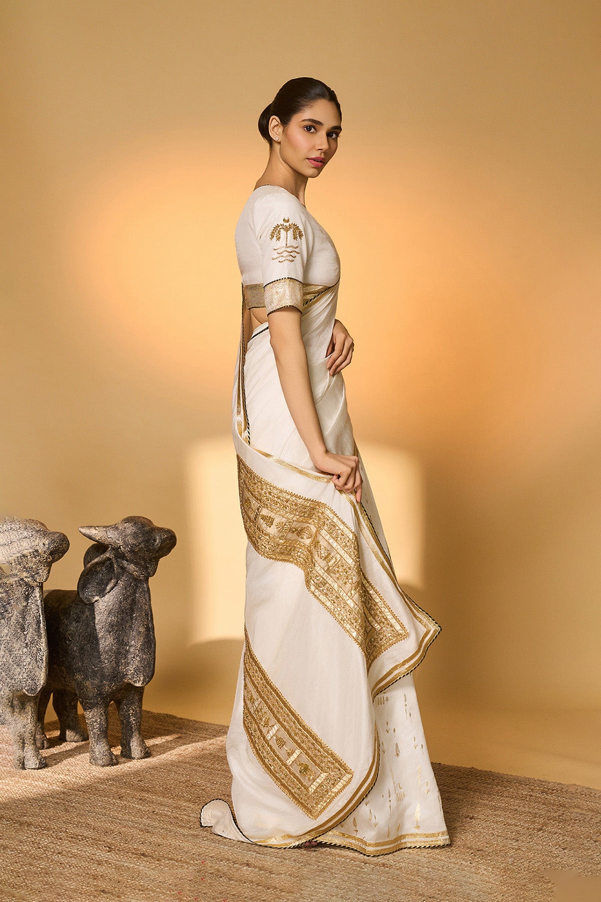 White Moonfield Gota Embroidered Saree