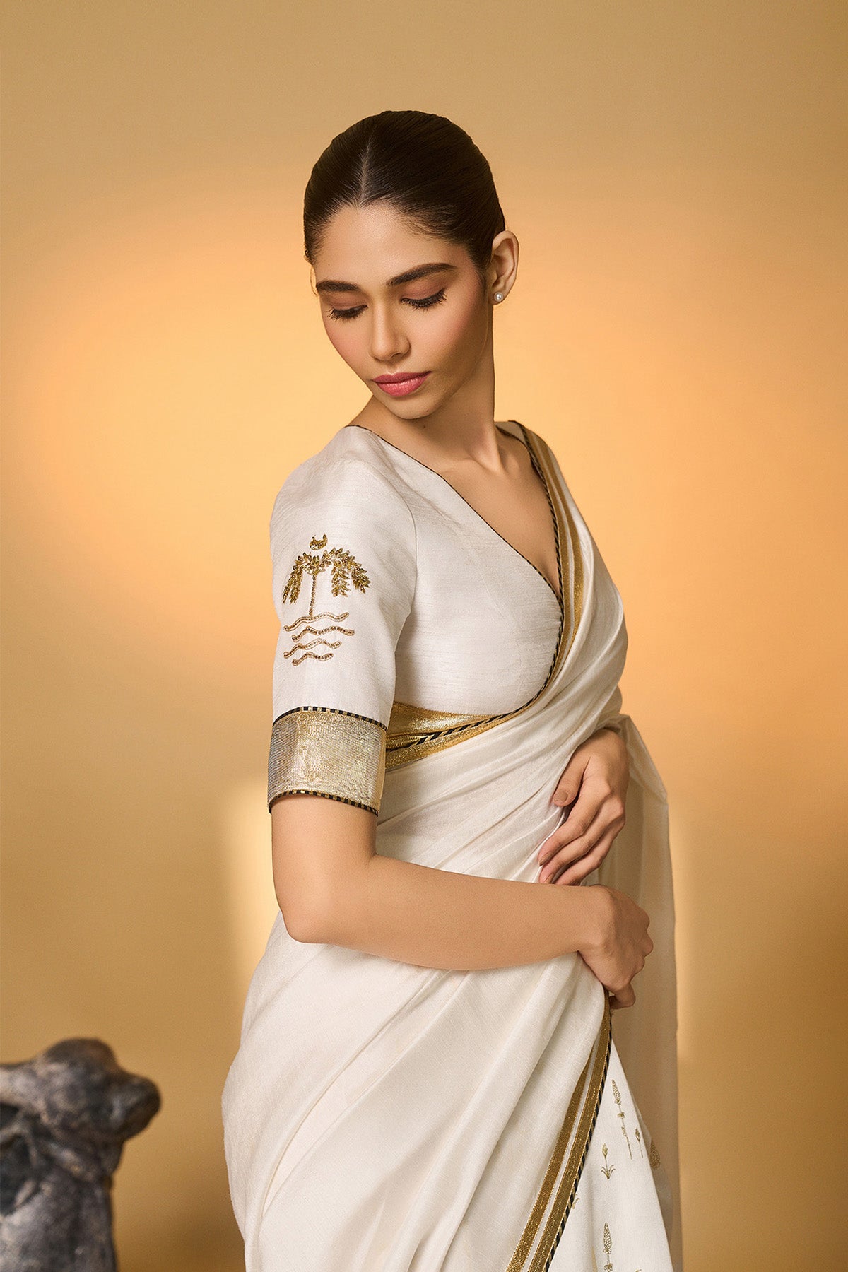 White Moonfield Gota Embroidered Saree