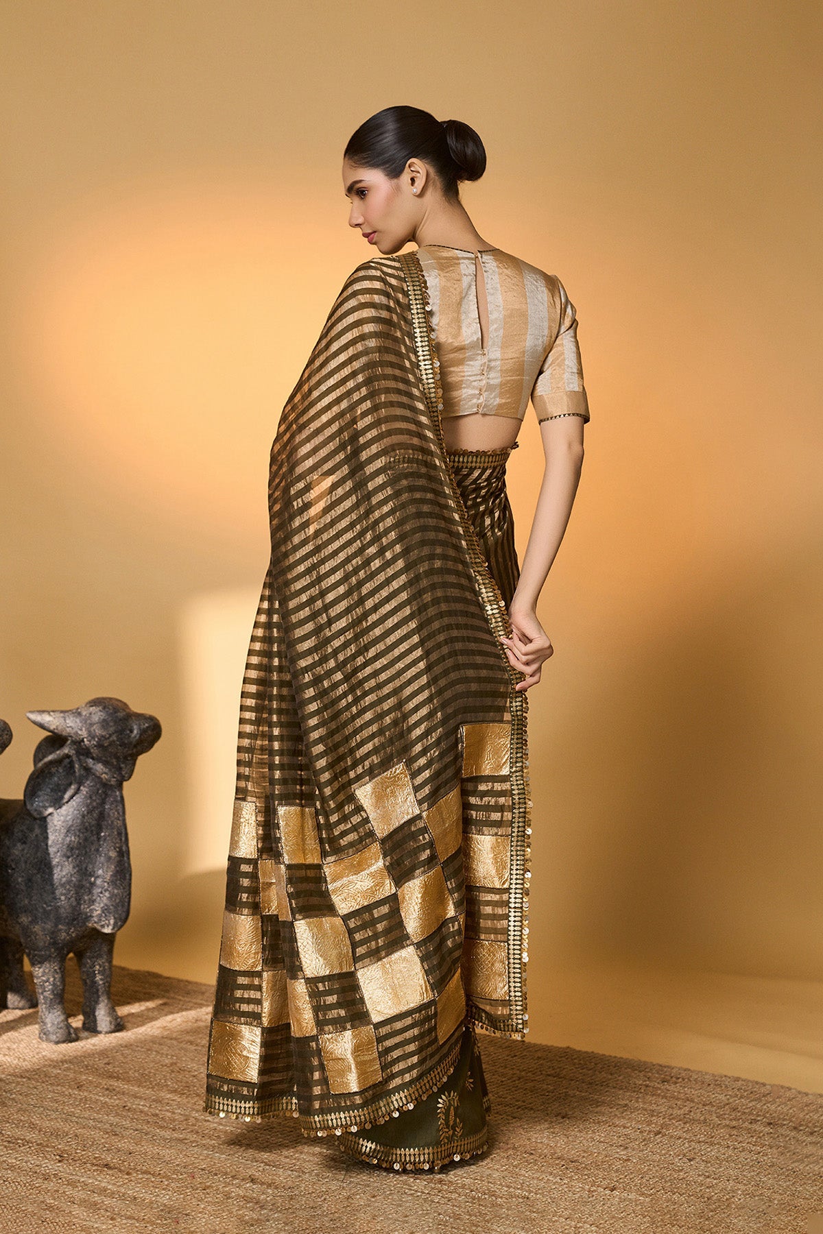 Olive Corncrest Gota Saree