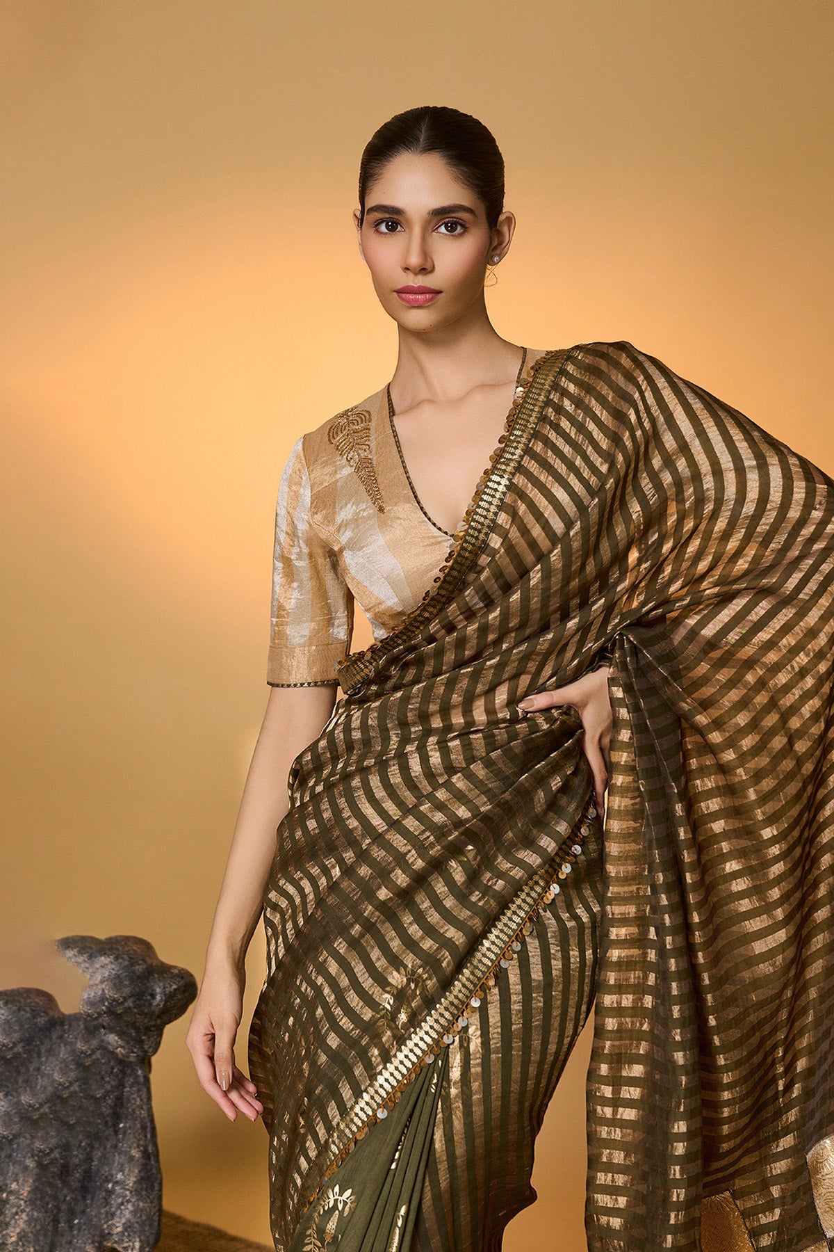 Olive Corncrest Gota Saree