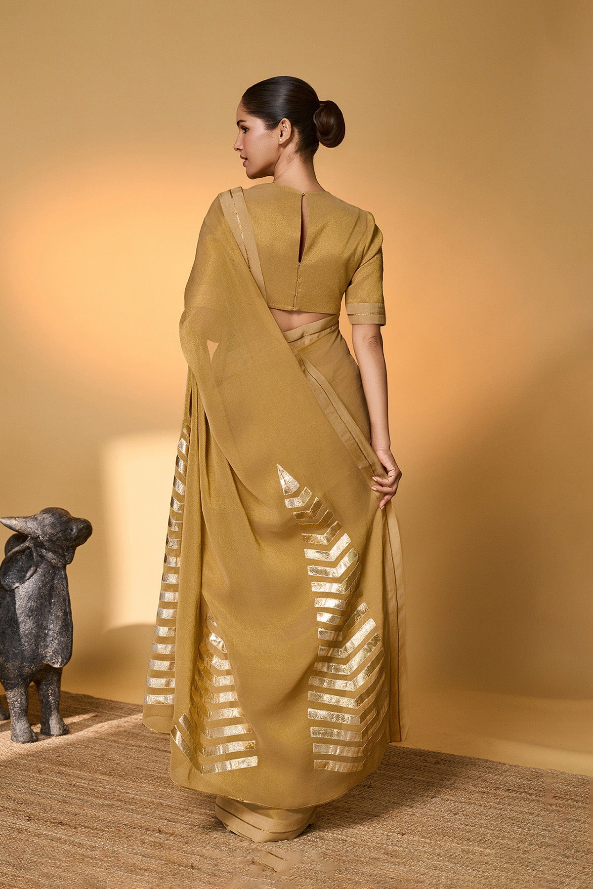 Gold Droopy Bloom Gota Saree