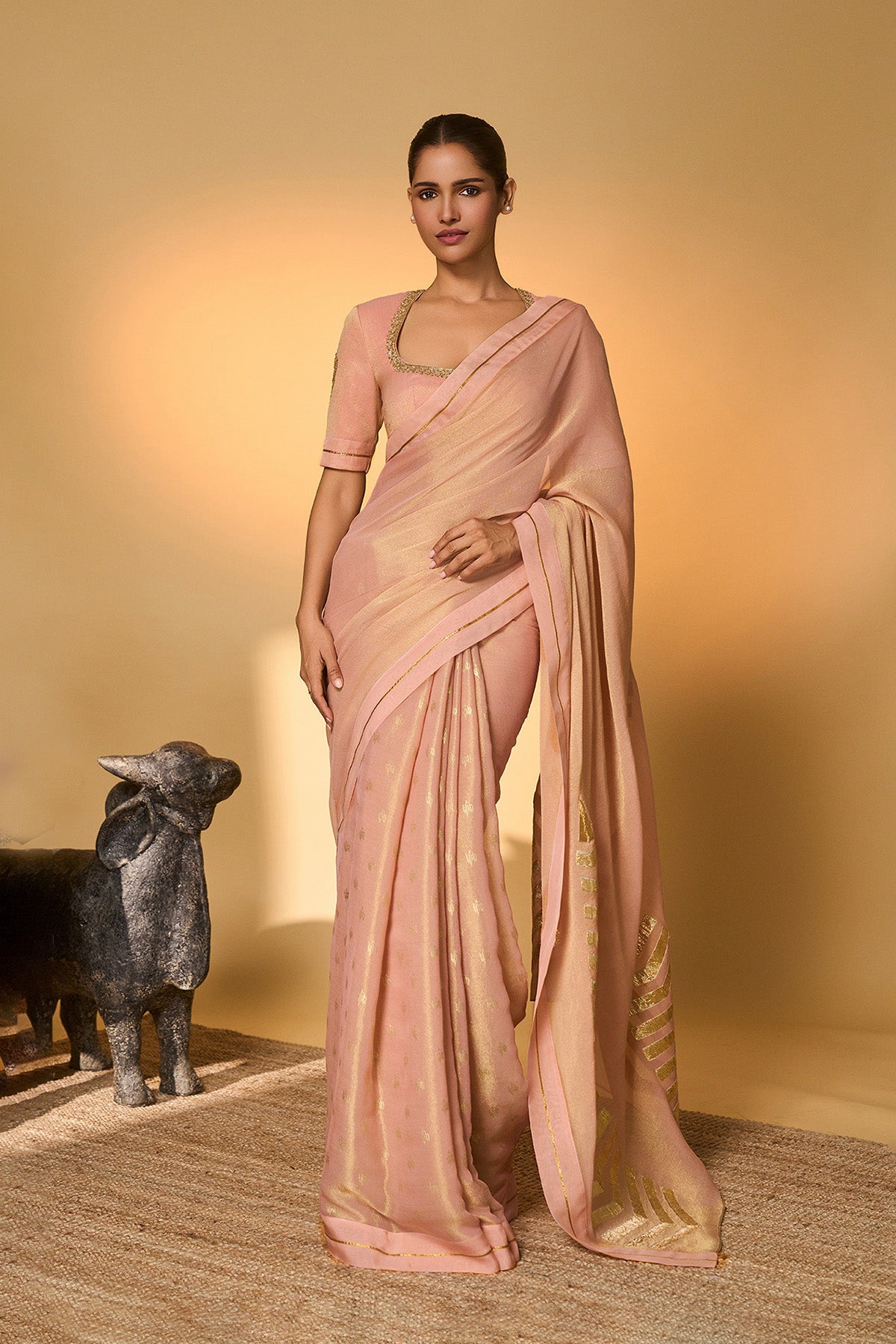 Baby Pink Droopy Bloom Gota Saree