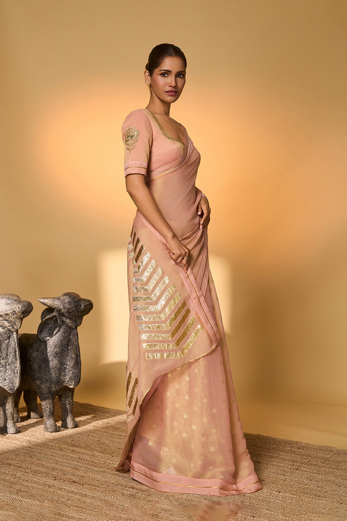 Baby Pink Droopy Bloom Gota Saree
