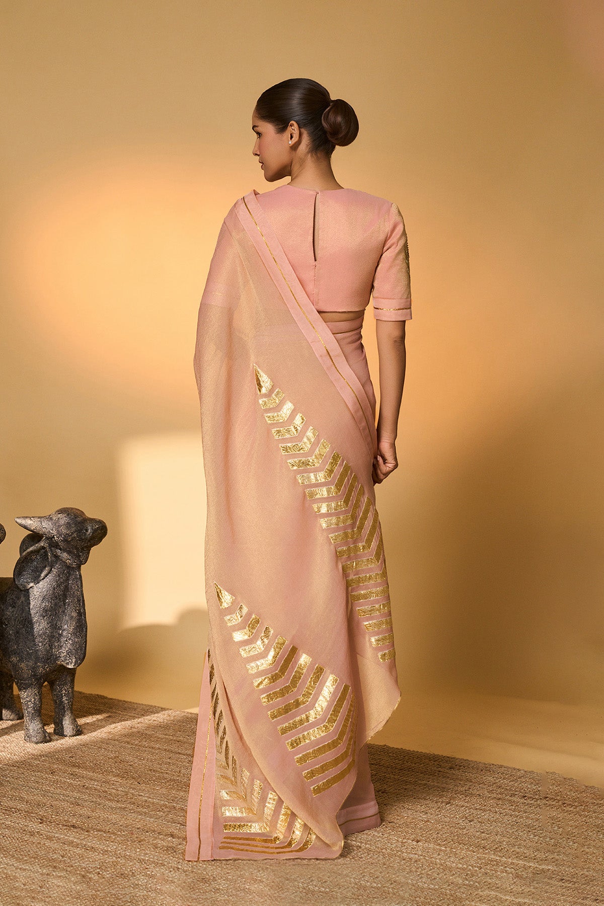 Baby Pink Droopy Bloom Gota Saree