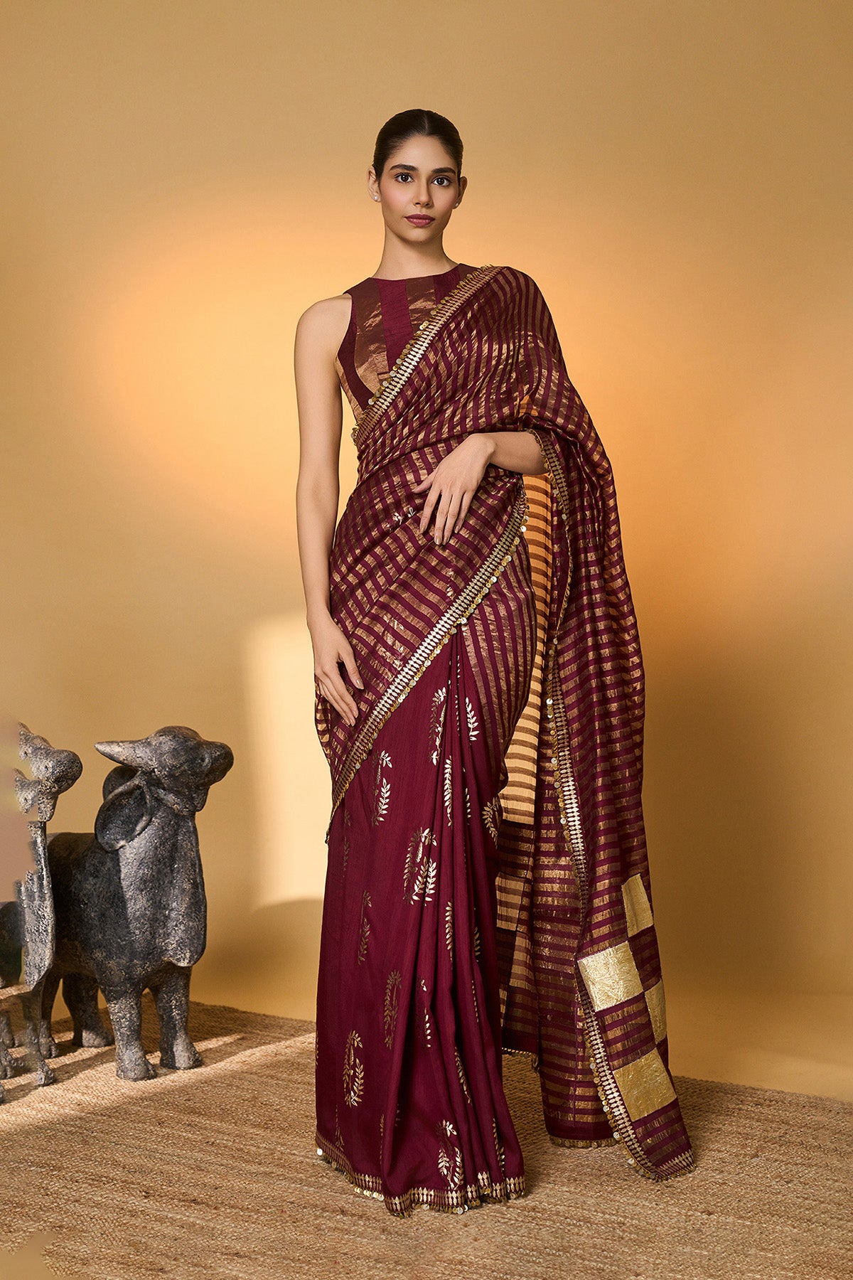 Plum Corncrest Gota Saree
