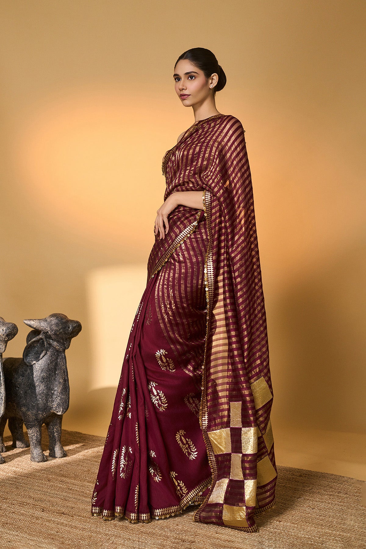 Plum Corncrest Gota Saree