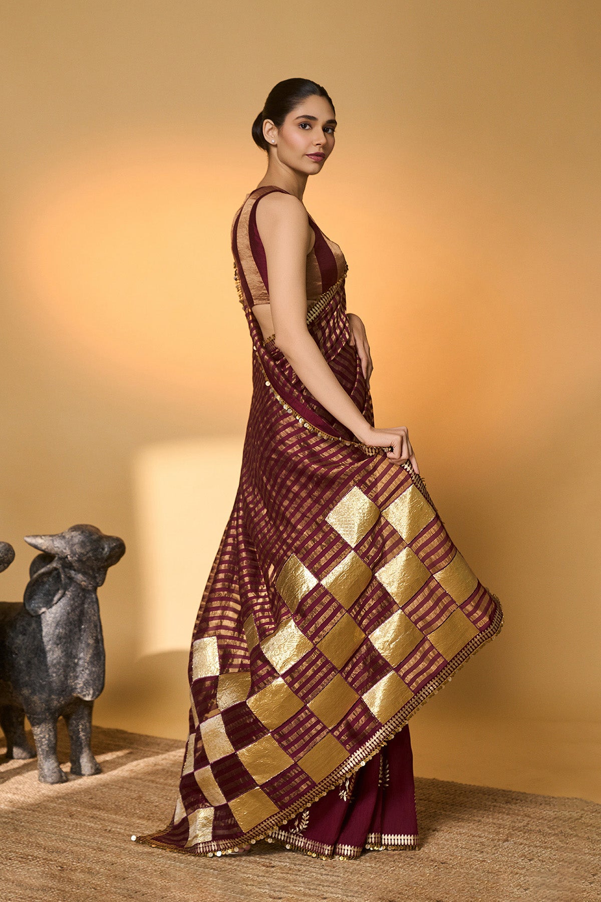 Plum Corncrest Gota Saree