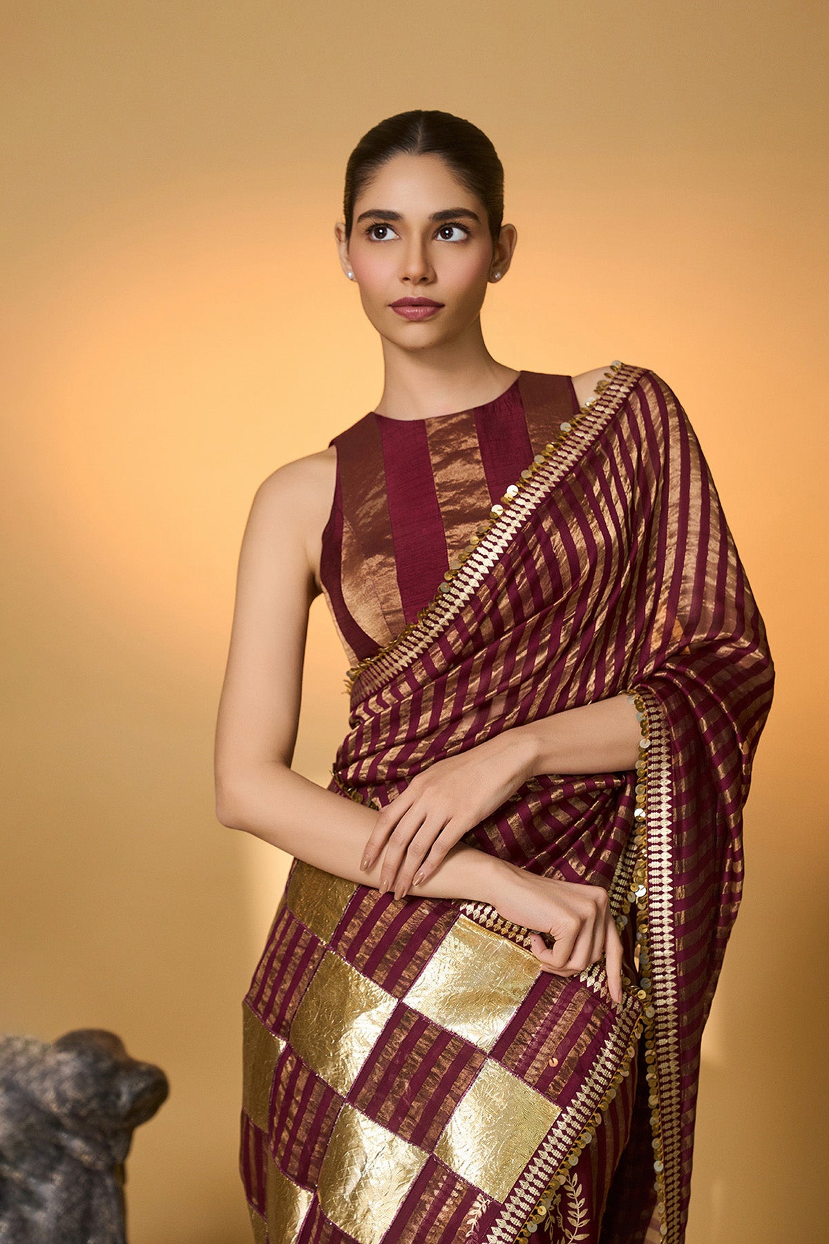 Plum Corncrest Gota Saree