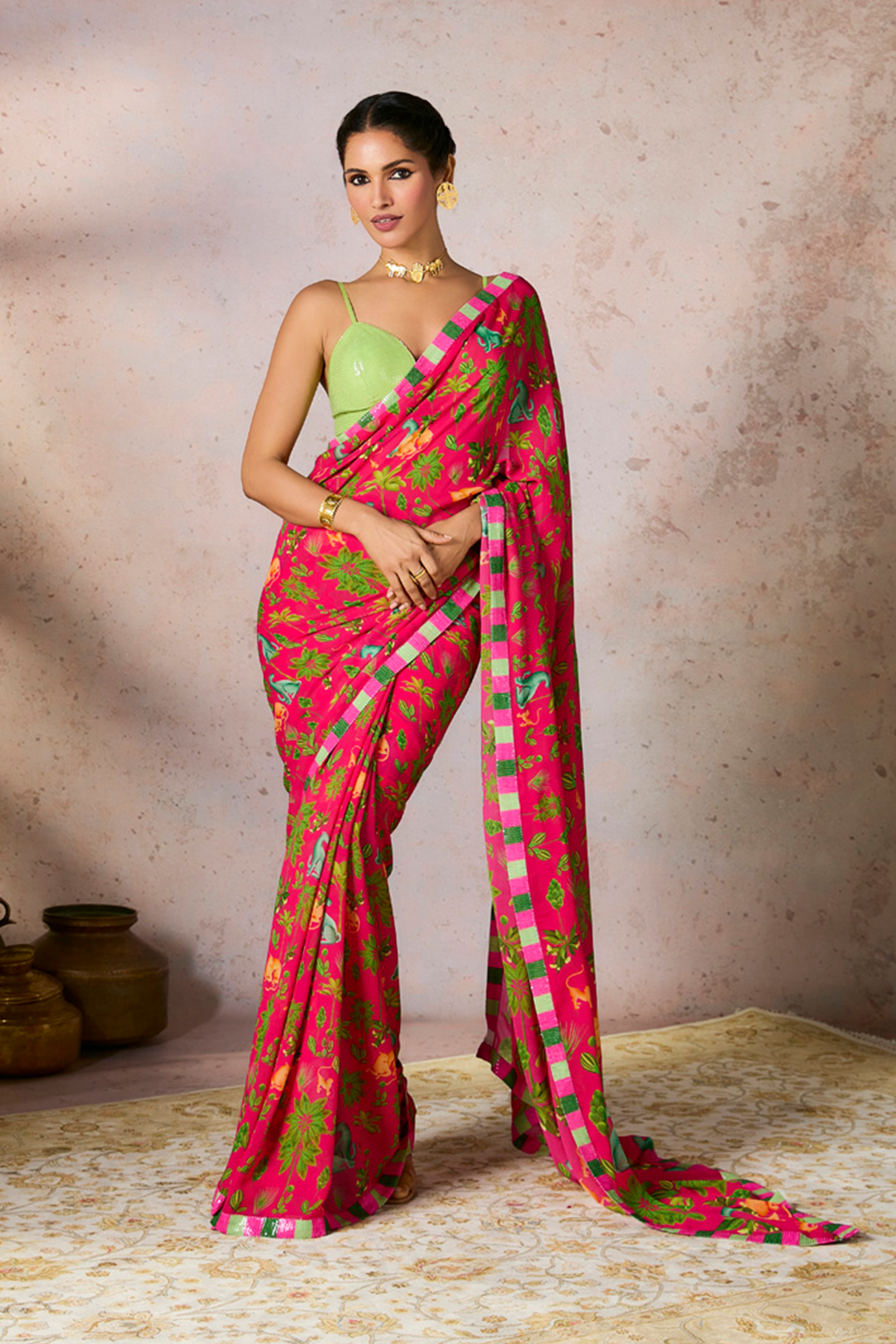 Pink Tropical Rhapsody Saree