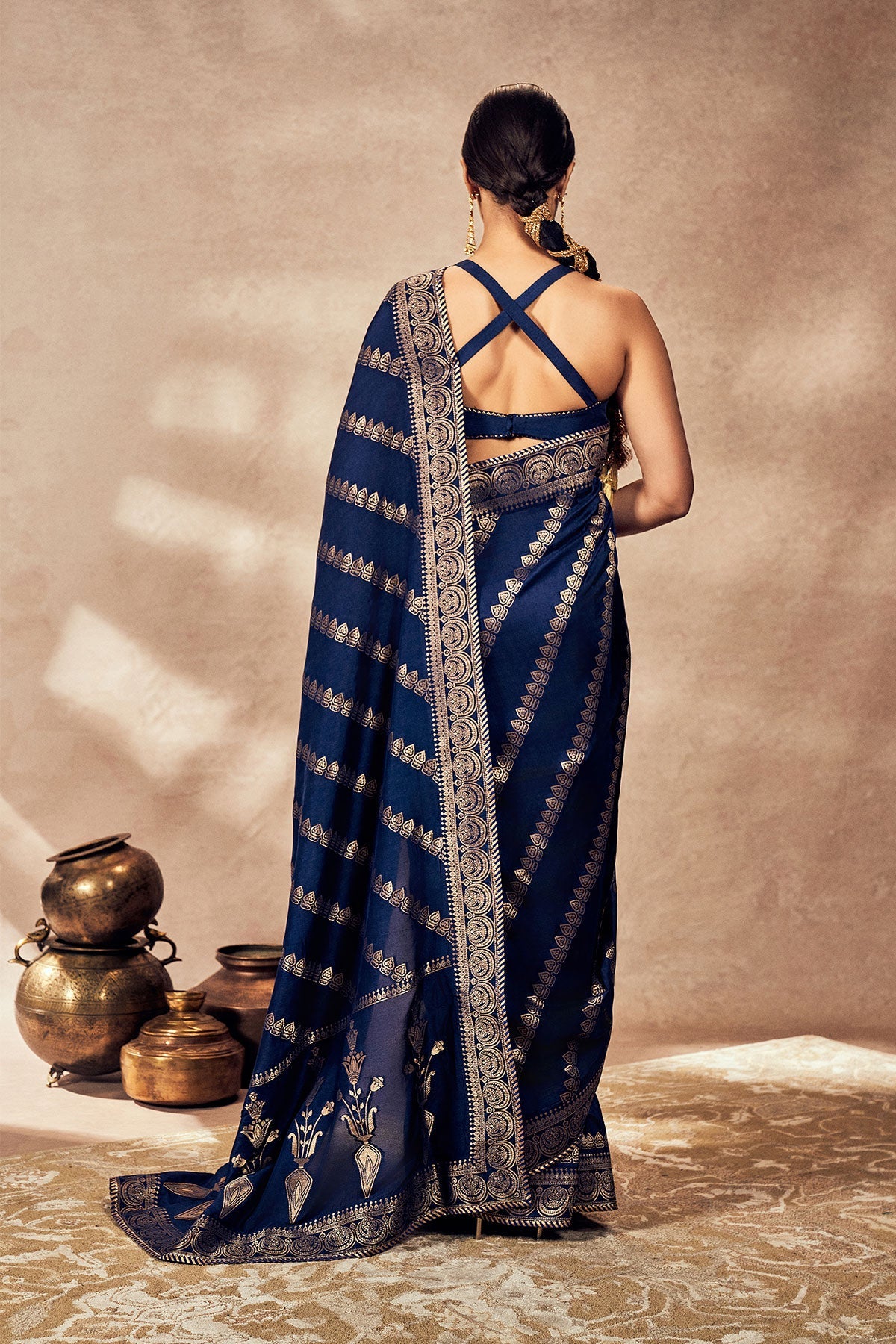 Navy Blue Jacquard Saree