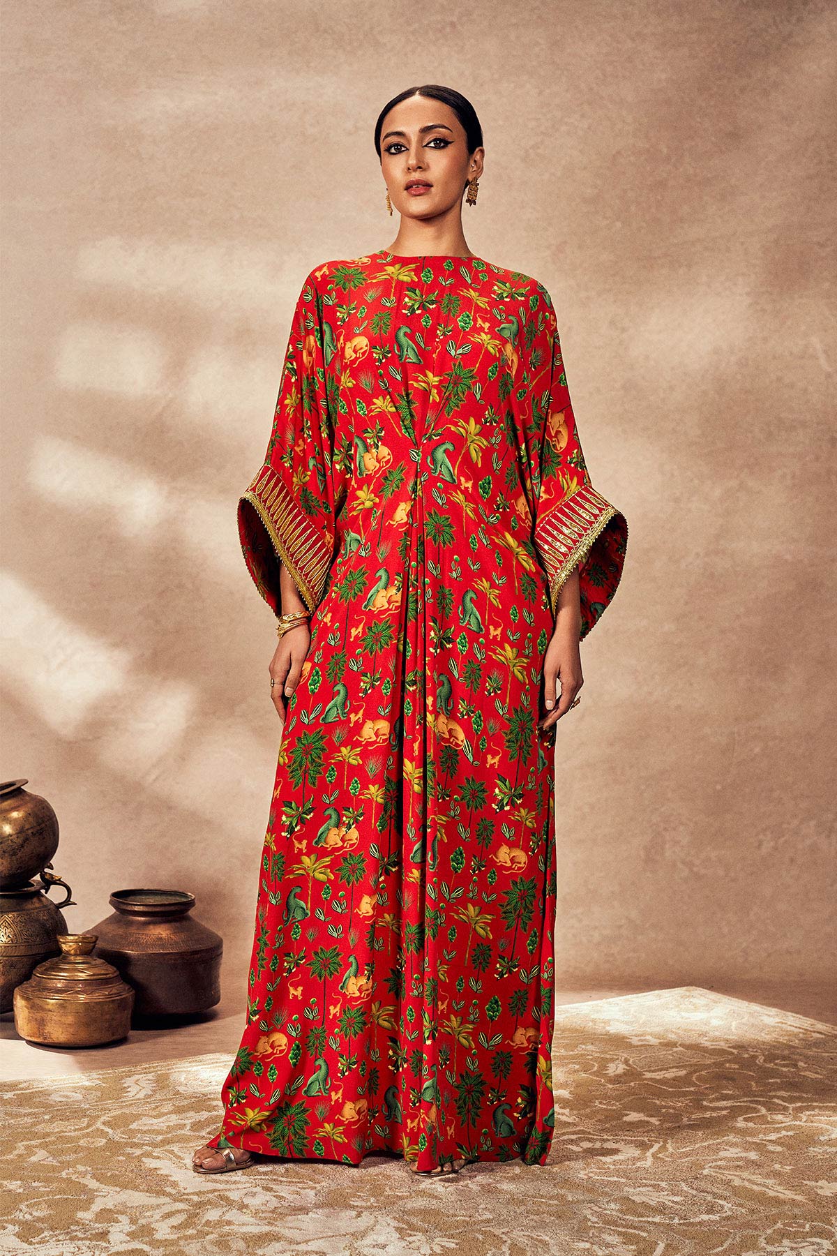 tropical red dress Vibrant Red Tropical Print Midi Dress - All Dresses