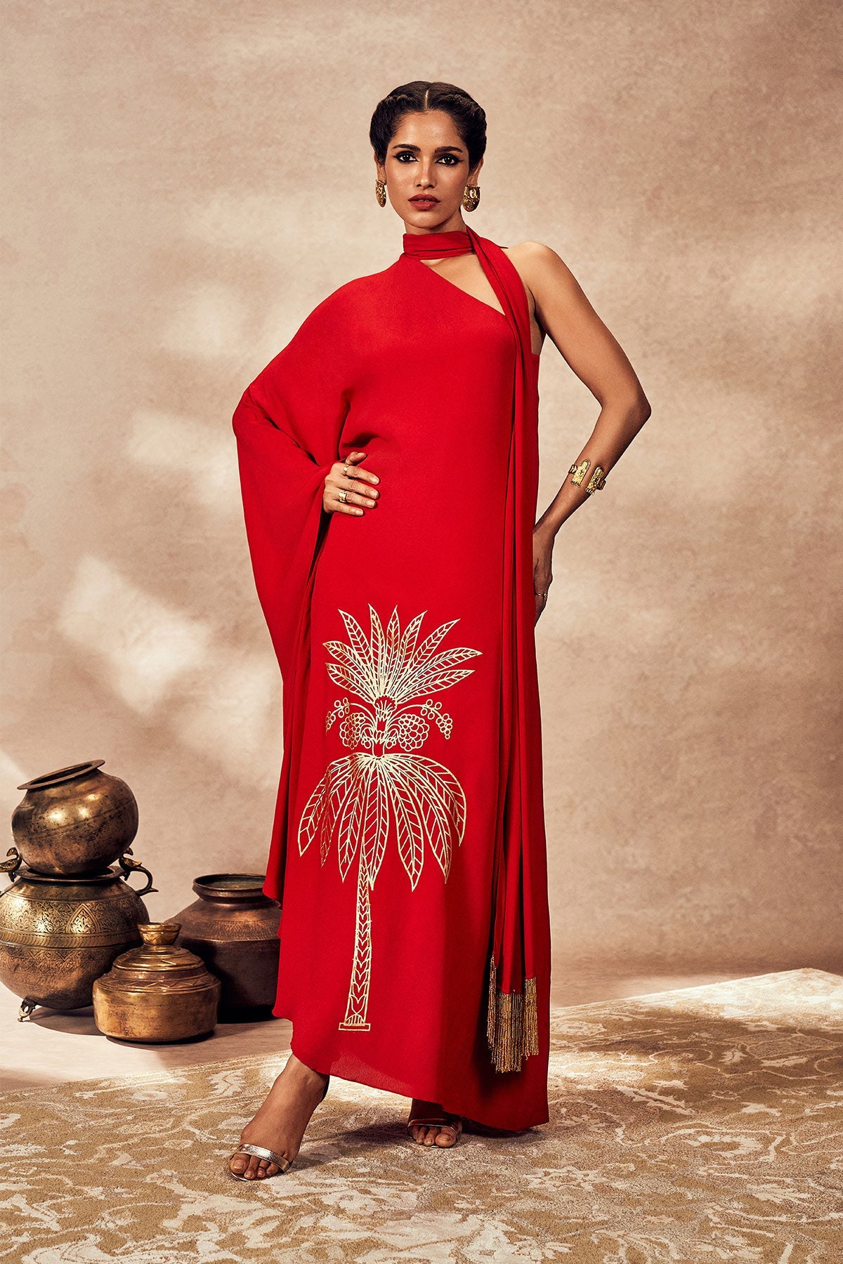 strapless open back dress Red Silk Kaftan Dress main image 0