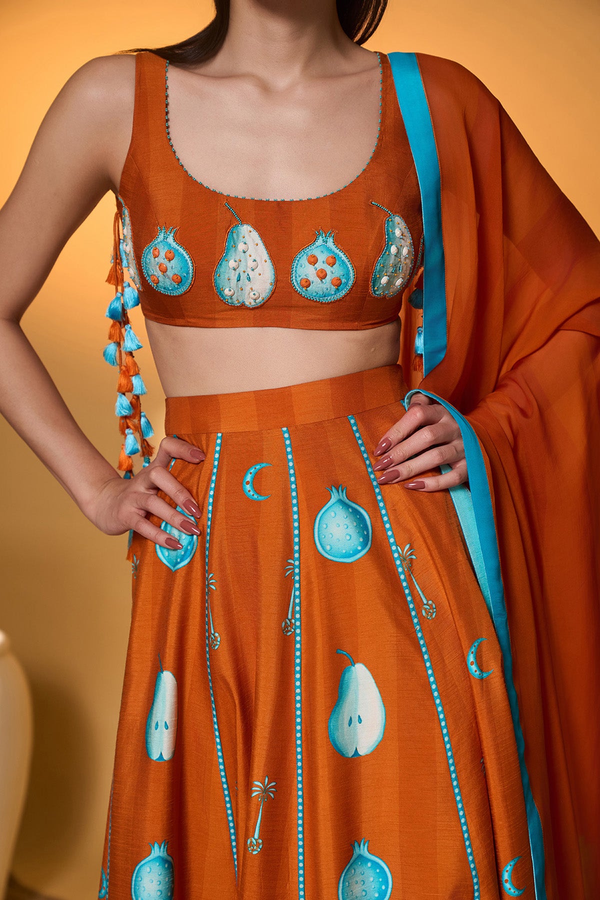 Saffron Sky Striped Lehenga Set