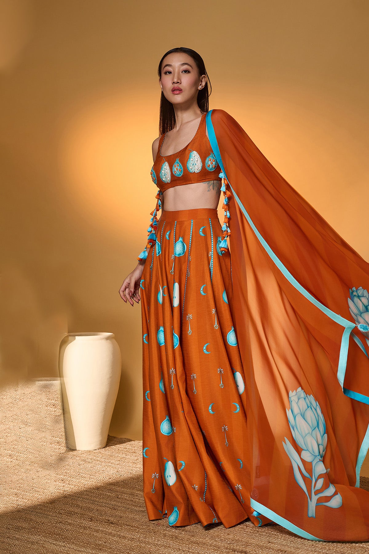 Saffron Sky Striped Lehenga Set